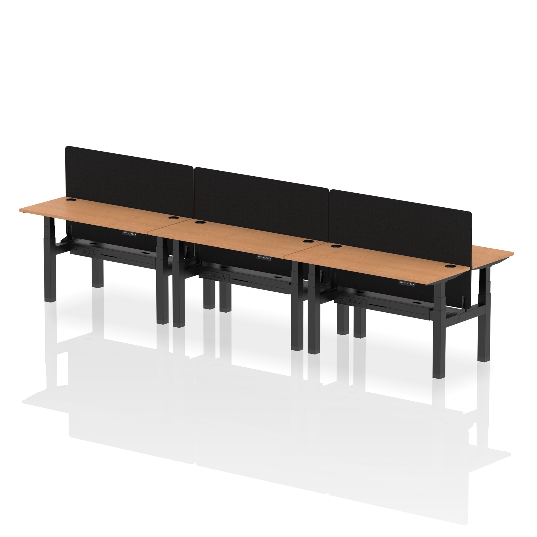 Air Back-to-Back Slimline Height Adjustable Bench Desk - 6 Person with Black Straight Screen