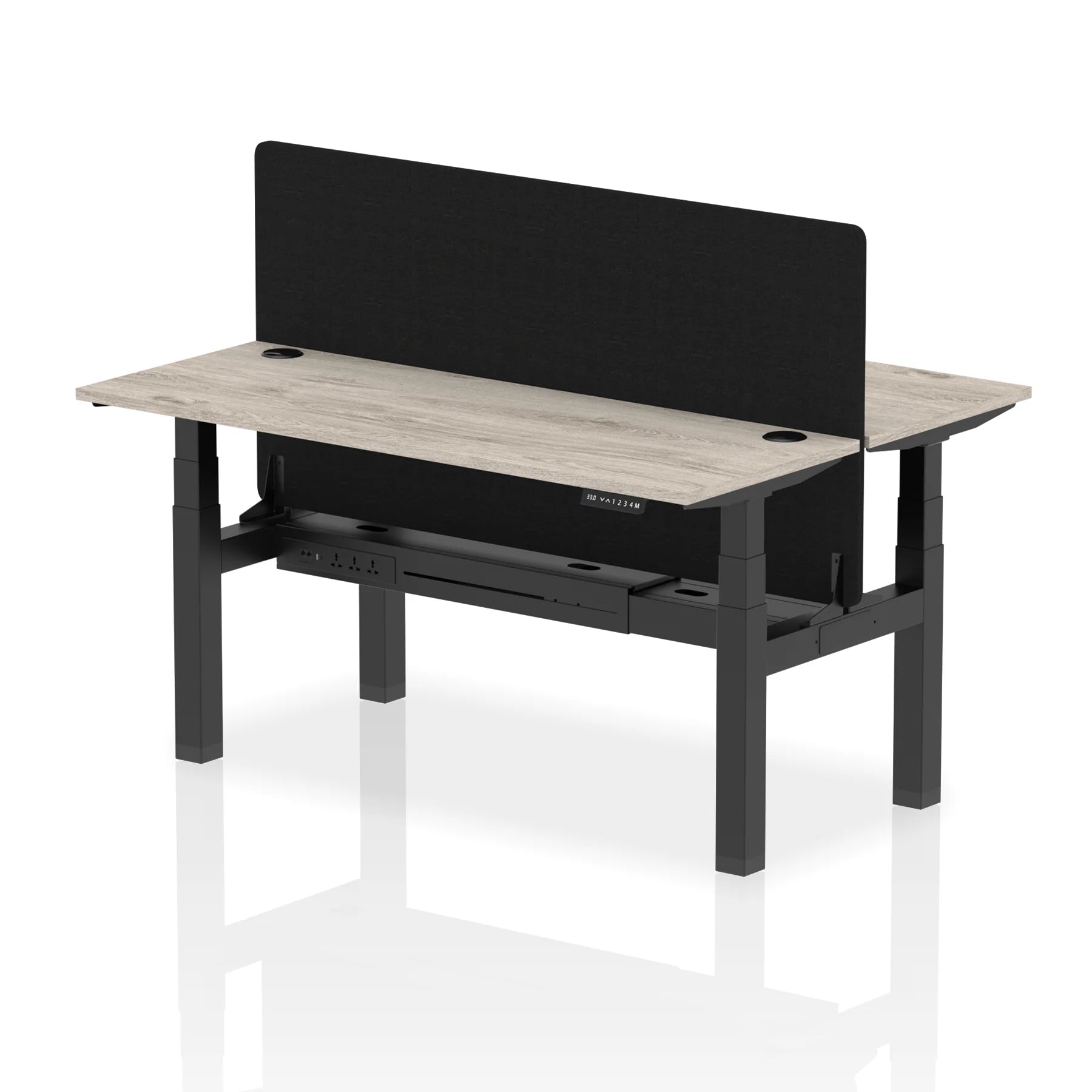 Air Back-to-Back Slimline Height Adjustable Bench Desk - 2 Person with Black Straight Screen