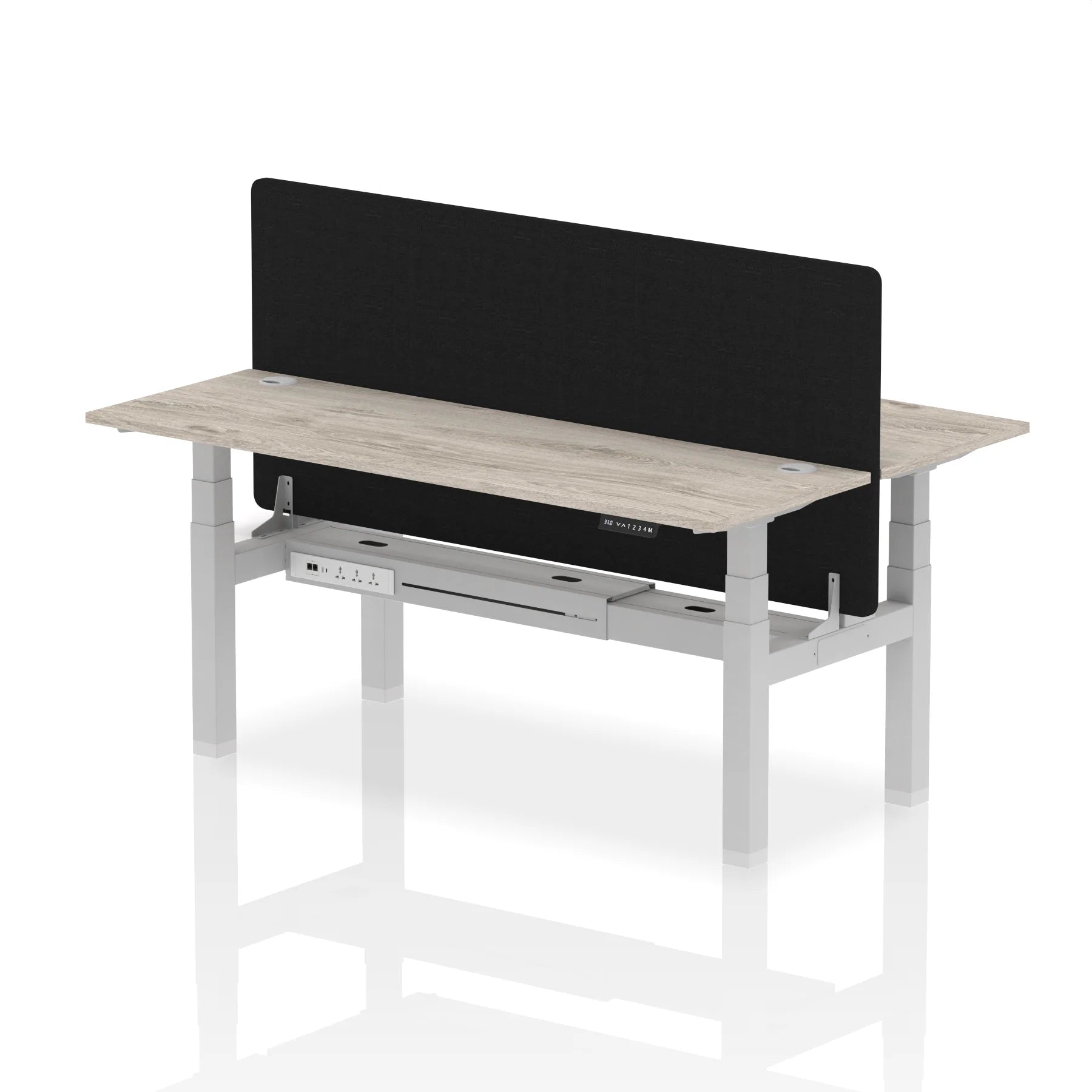 Air Back-to-Back Slimline Height Adjustable Bench Desk - 2 Person with Black Straight Screen