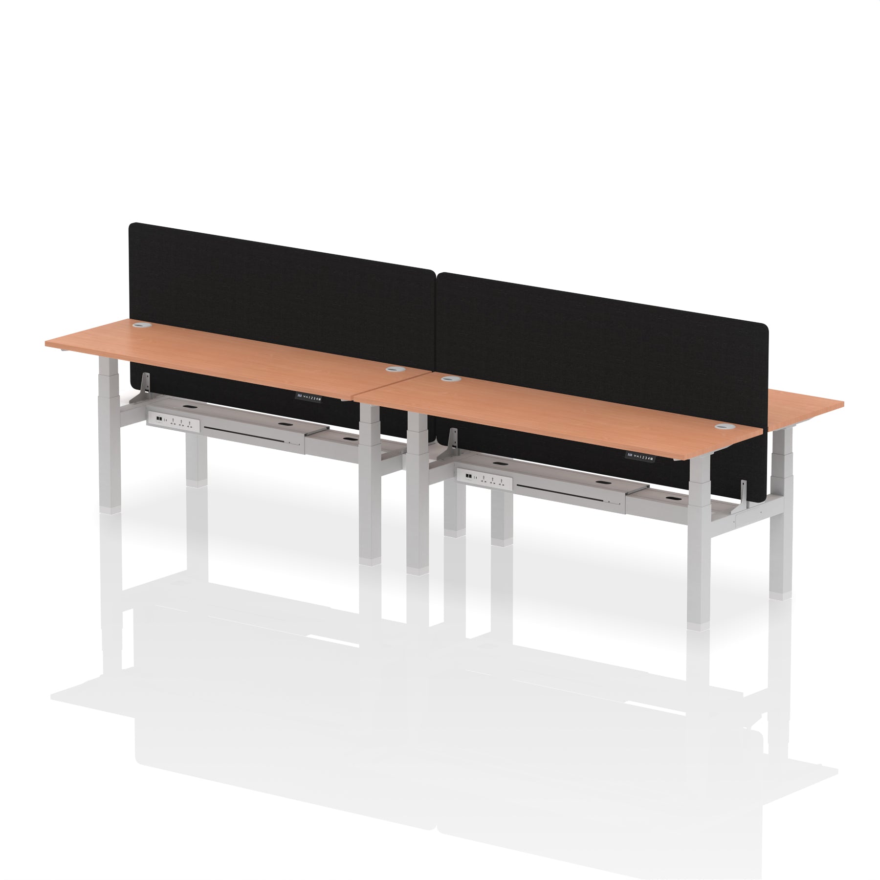 Air Back-to-Back 1800mm Slimline Height Adjustable Bench Desk - 4 Person with Black Straight Screen