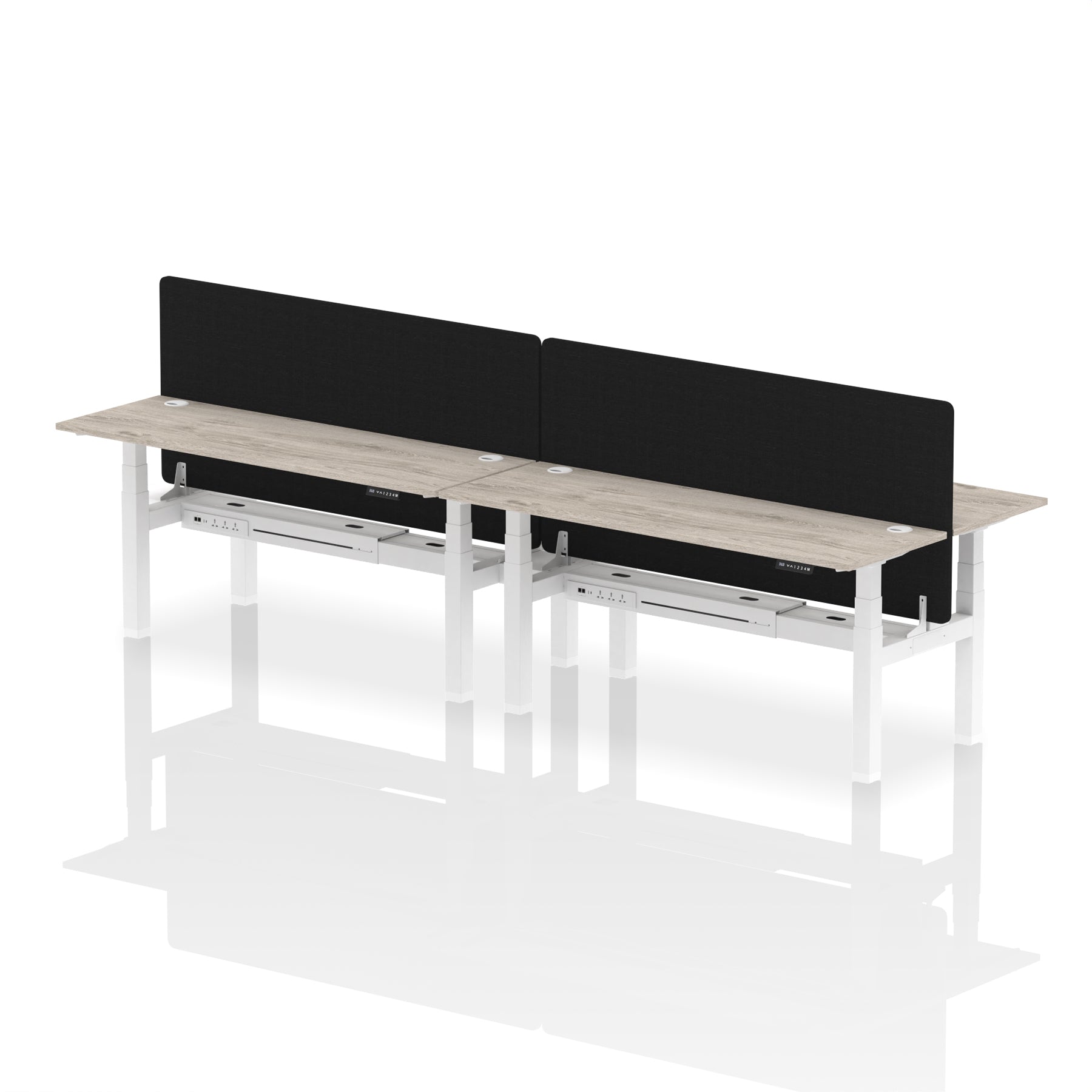 Air Back-to-Back 1800mm Slimline Height Adjustable Bench Desk - 4 Person with Black Straight Screen