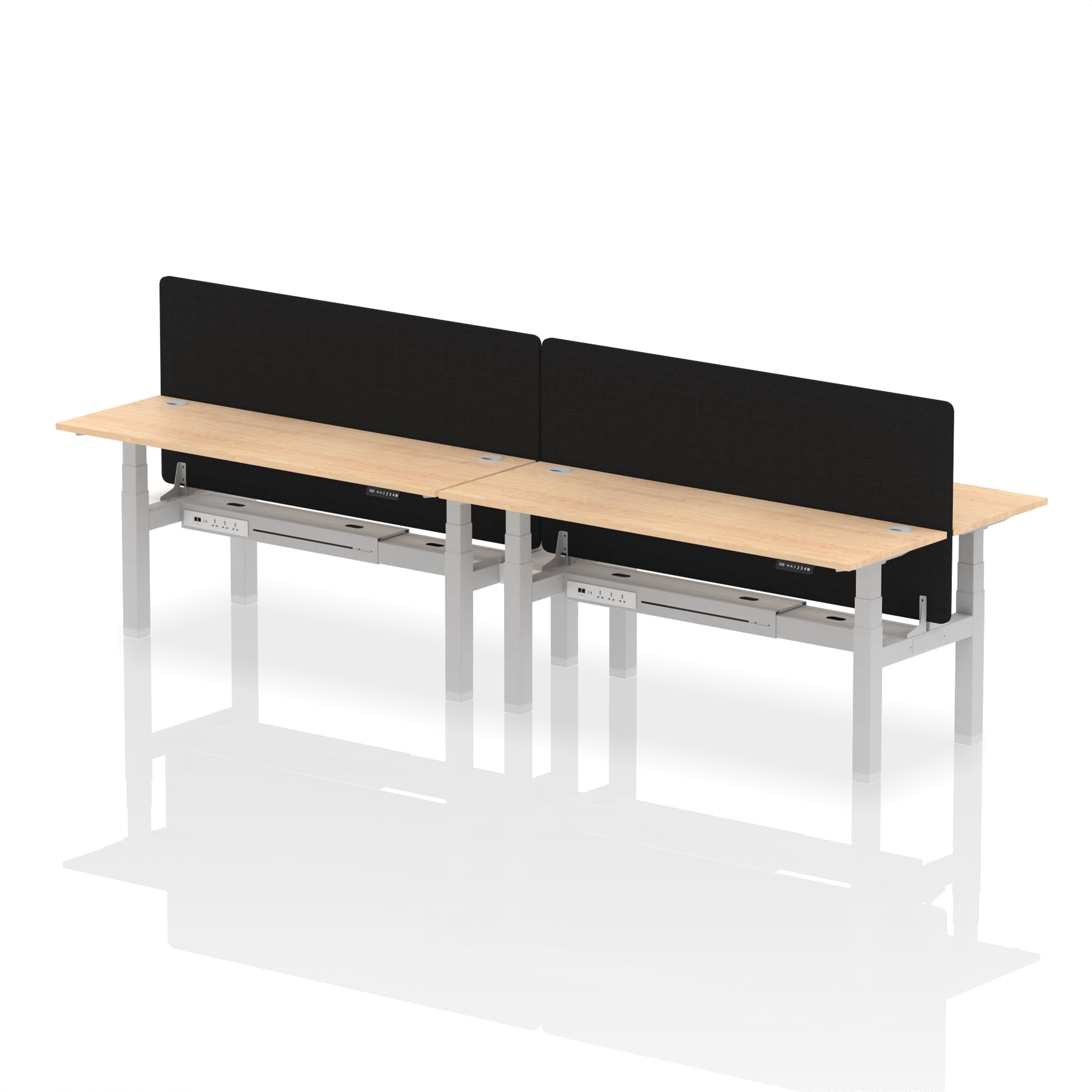 Air Back-to-Back 1800mm Slimline Height Adjustable Bench Desk - 4 Person with Black Straight Screen