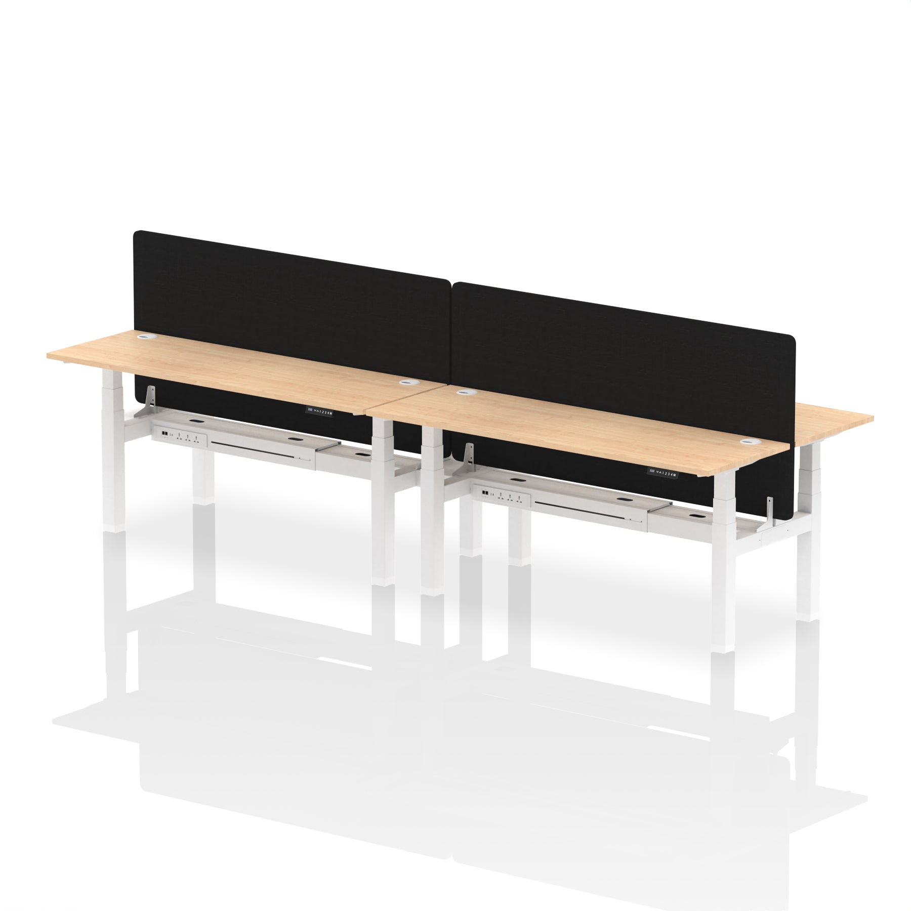 Air Back-to-Back 1800mm Slimline Height Adjustable Bench Desk - 4 Person with Black Straight Screen