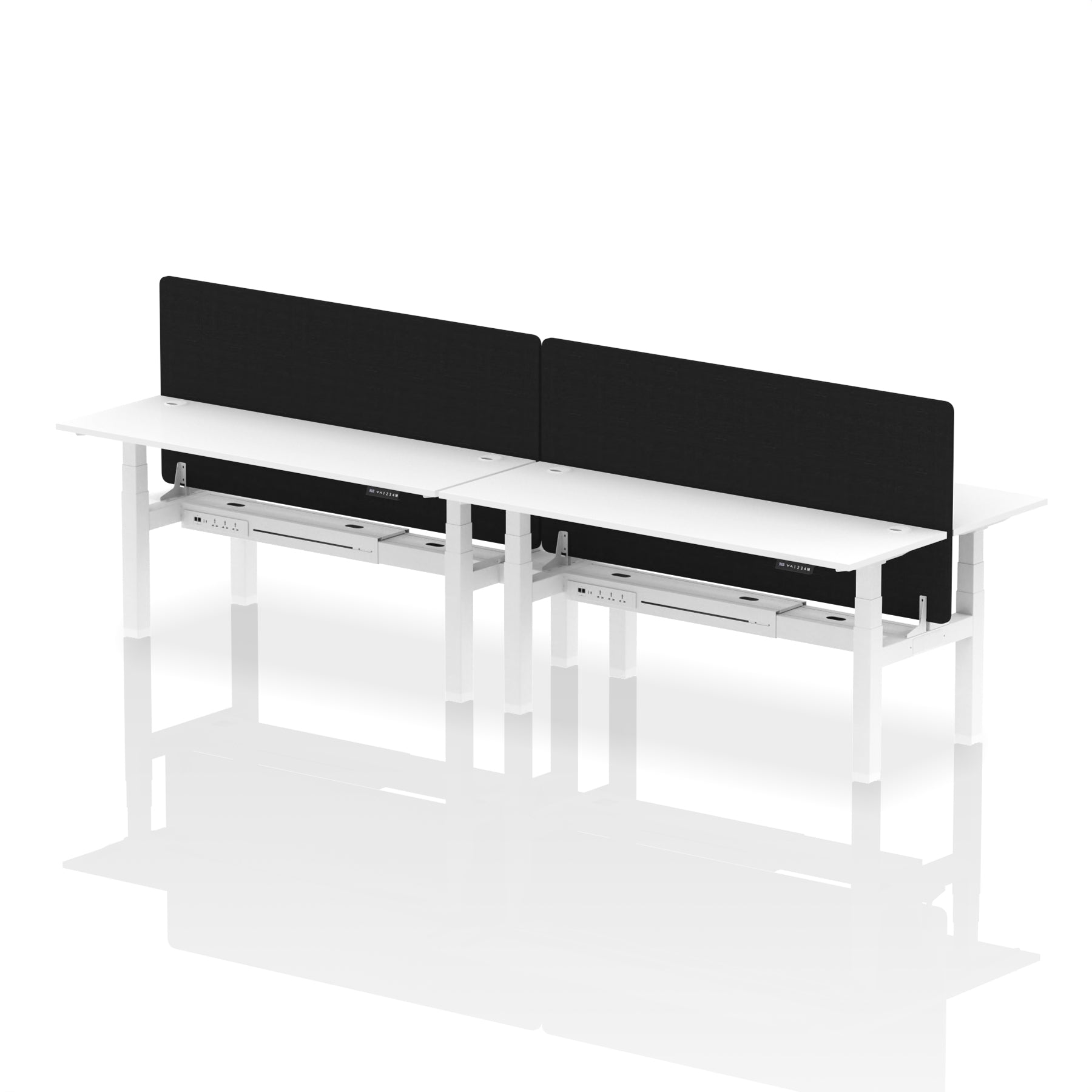 Air Back-to-Back 1800mm Slimline Height Adjustable Bench Desk - 4 Person with Black Straight Screen