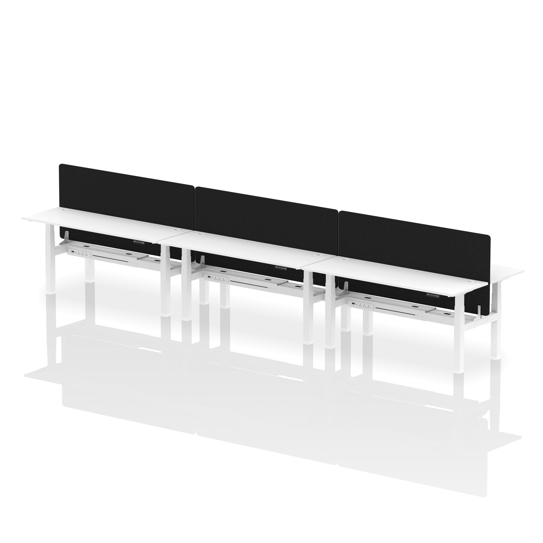 Air Back-to-Back Slimline Height Adjustable Bench Desk - 6 Person with Black Straight Screen