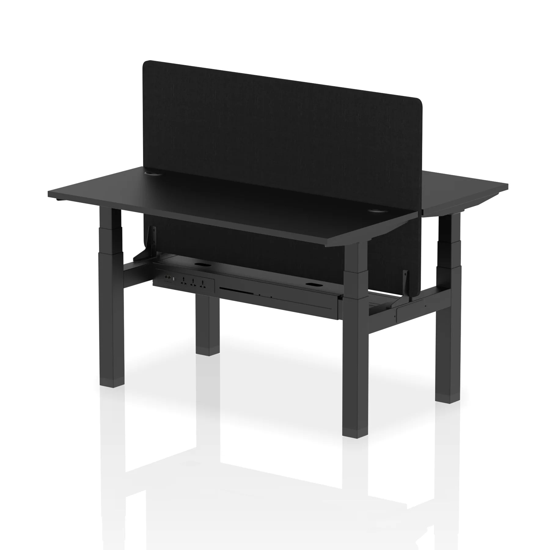 Air Back-to-Back Slimline Height Adjustable Bench Desk - 2 Person with Black Straight Screen