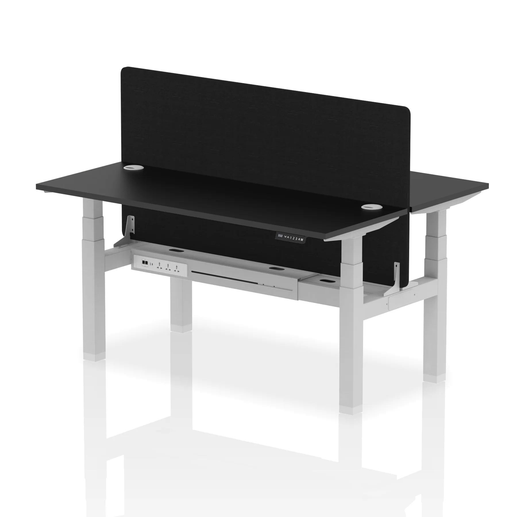 Air Back-to-Back Slimline Height Adjustable Bench Desk - 2 Person with Black Straight Screen