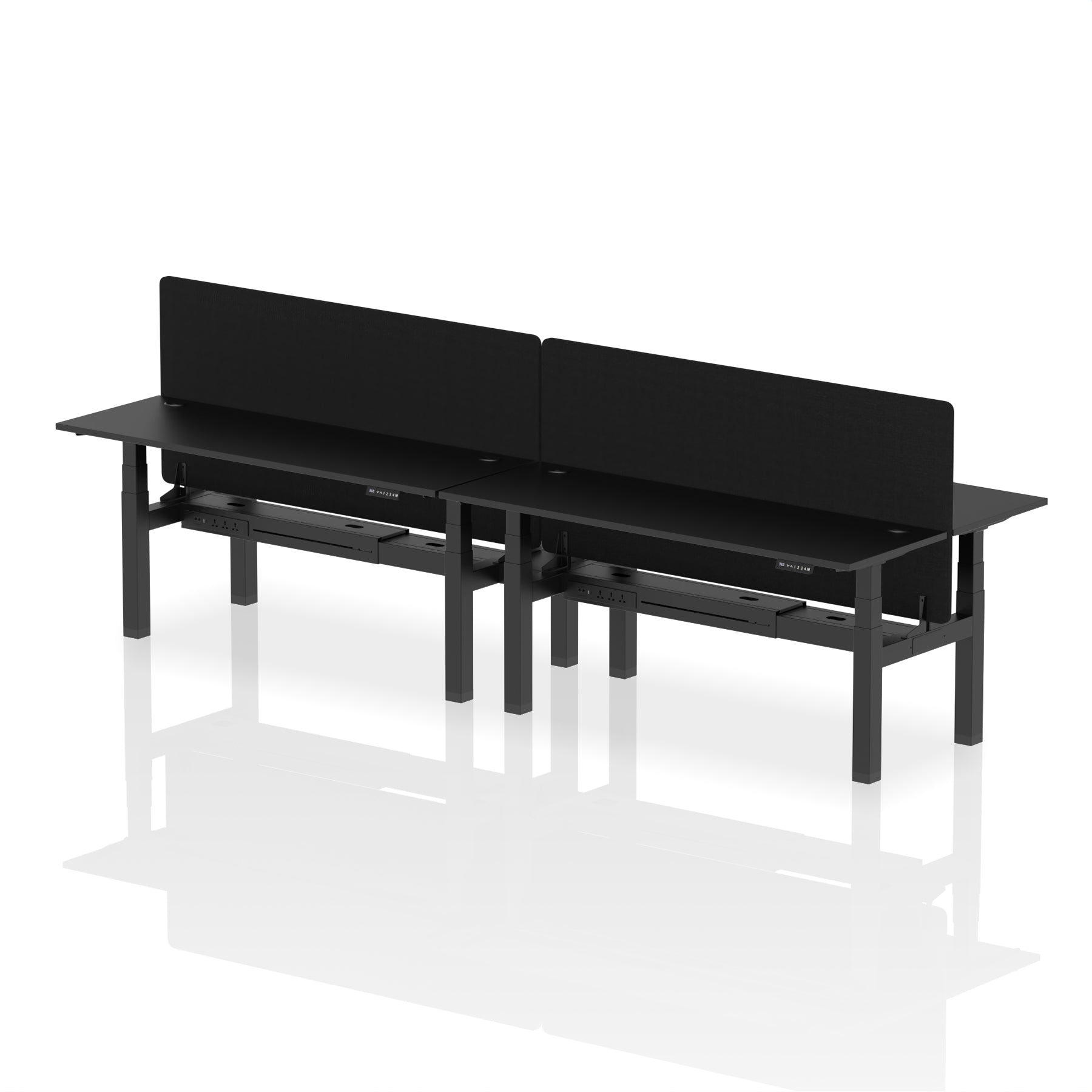 Air Back-to-Back 1800mm Slimline Height Adjustable Bench Desk - 4 Person with Black Straight Screen