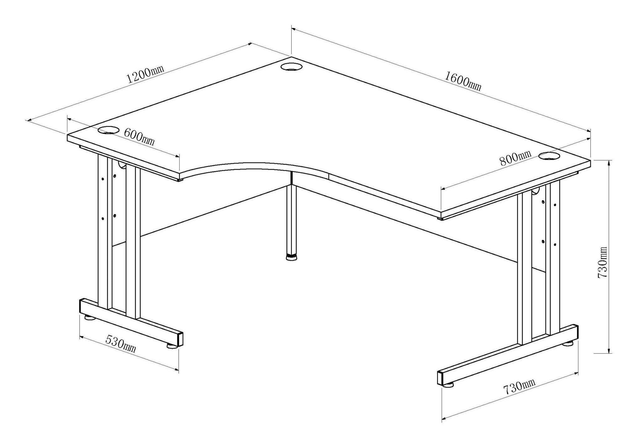 Impulse 1600mm Left Crescent Desk Cantilever Leg