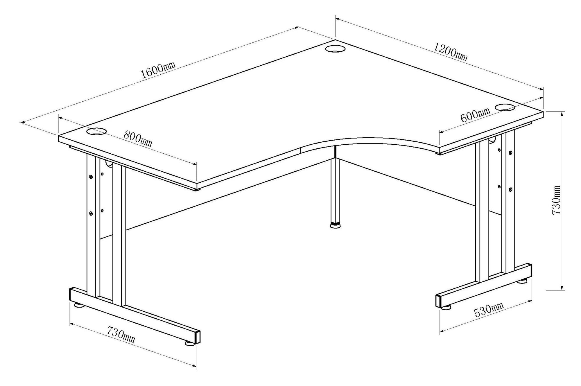 Impulse 1600mm Right Crescent Desk Cantilever Leg