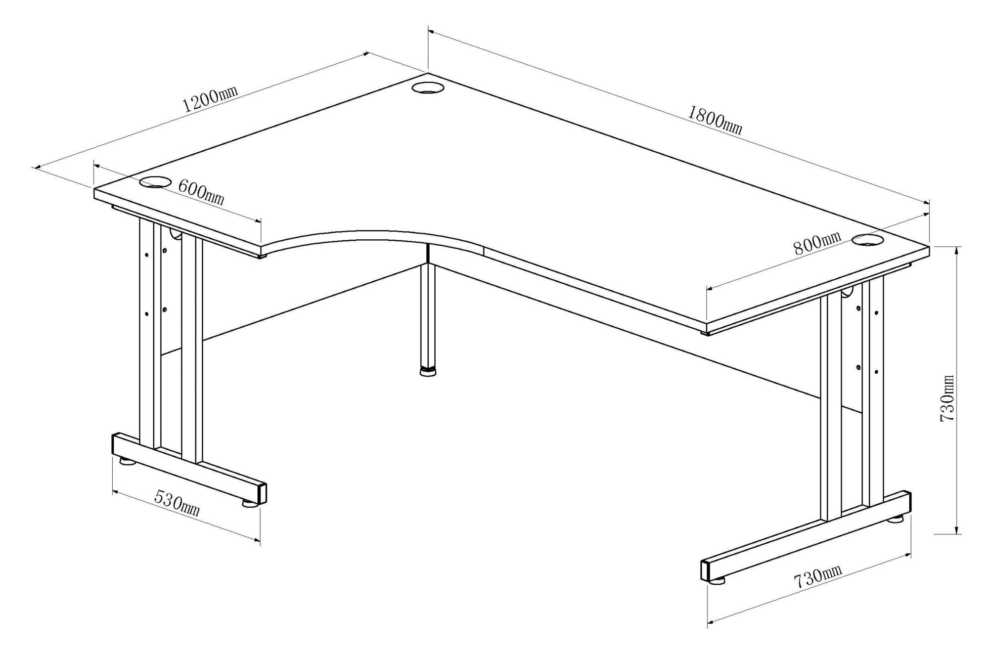 Impulse 1800mm Left Crescent Desk Cantilever Leg