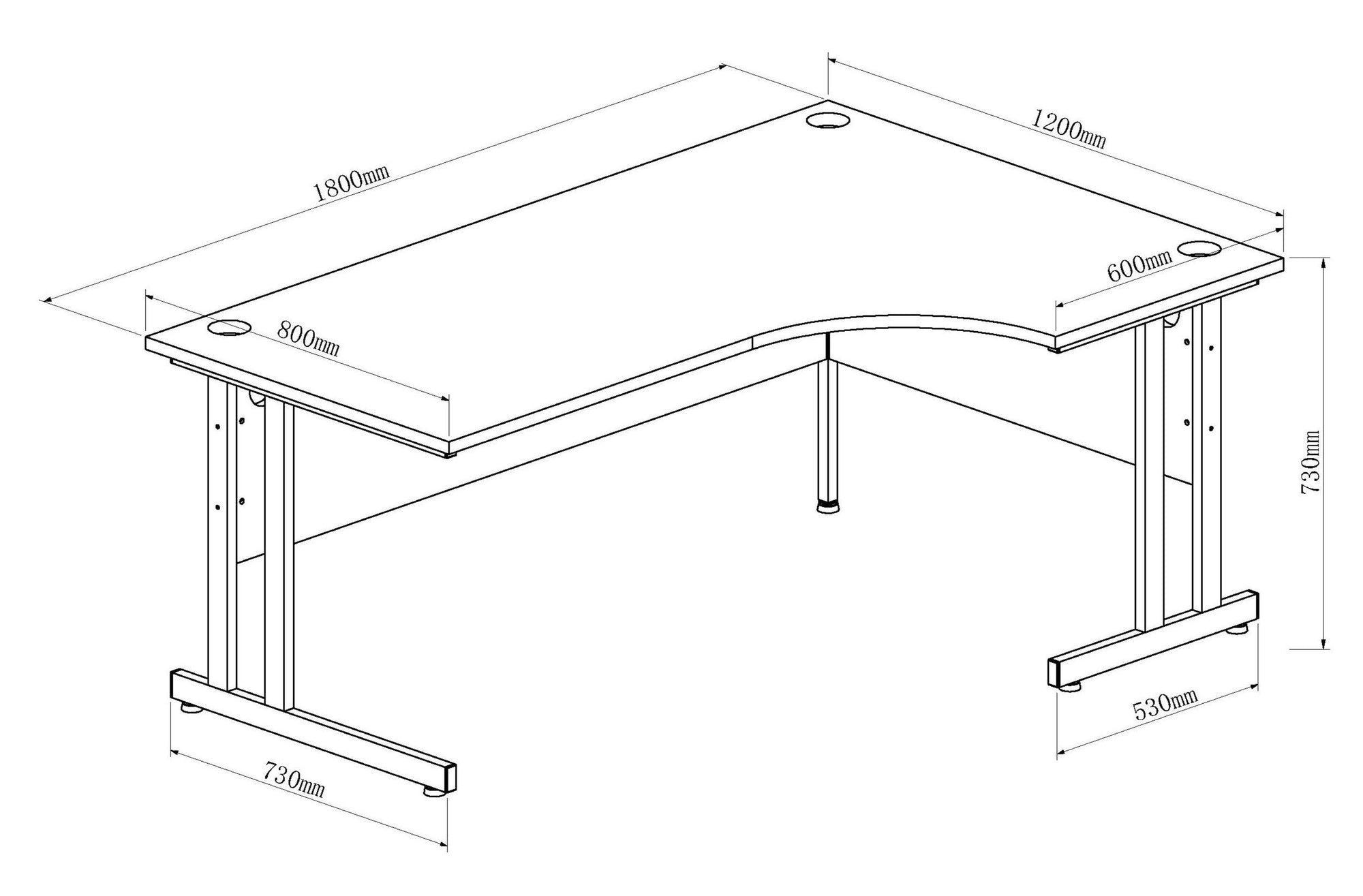 Impulse 1800mm Right Crescent Desk Cantilever Leg