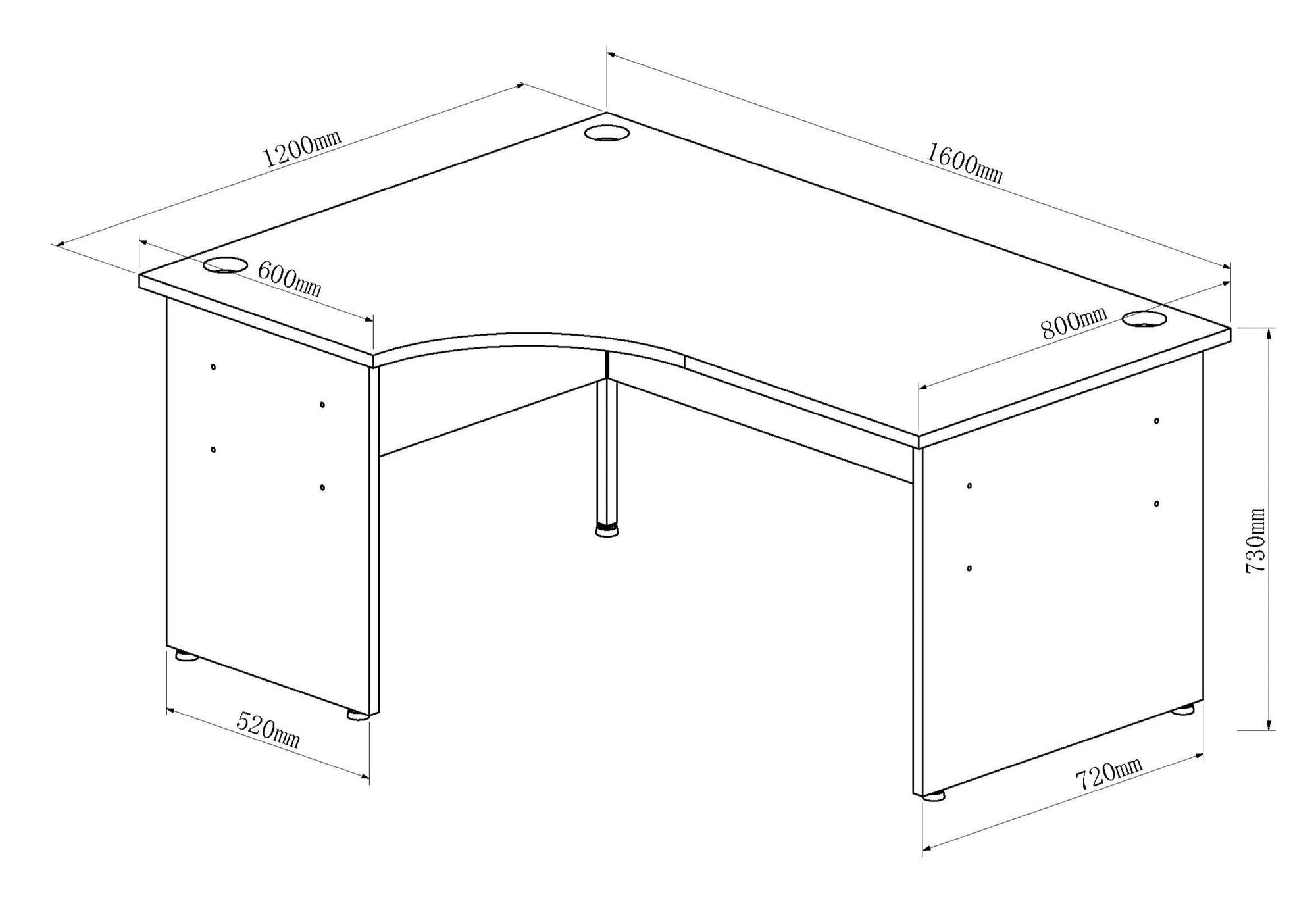 Impulse 1600mm Left Crescent Desk Panel End Leg