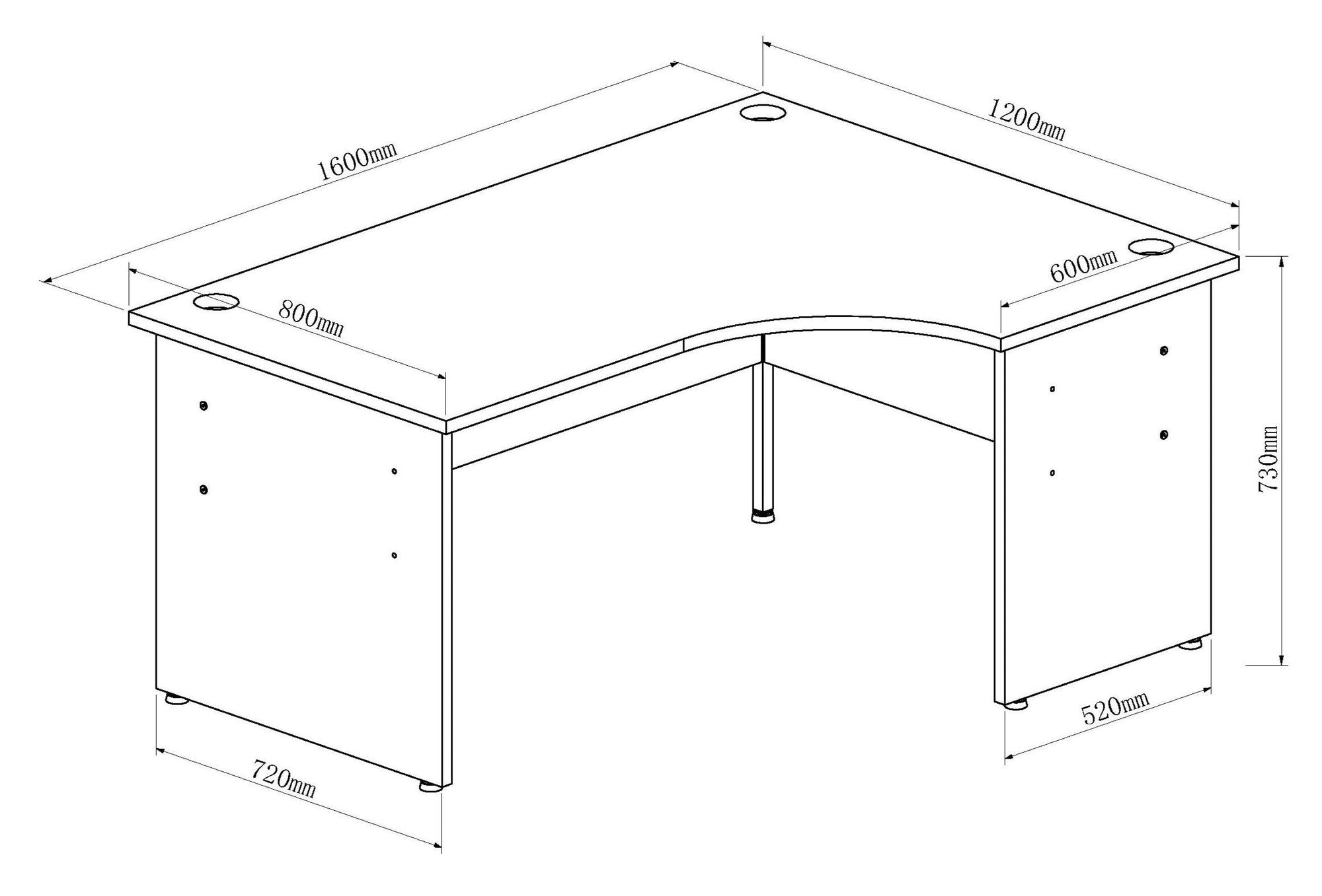 Impulse 1600mm Right Crescent Desk Panel End Leg