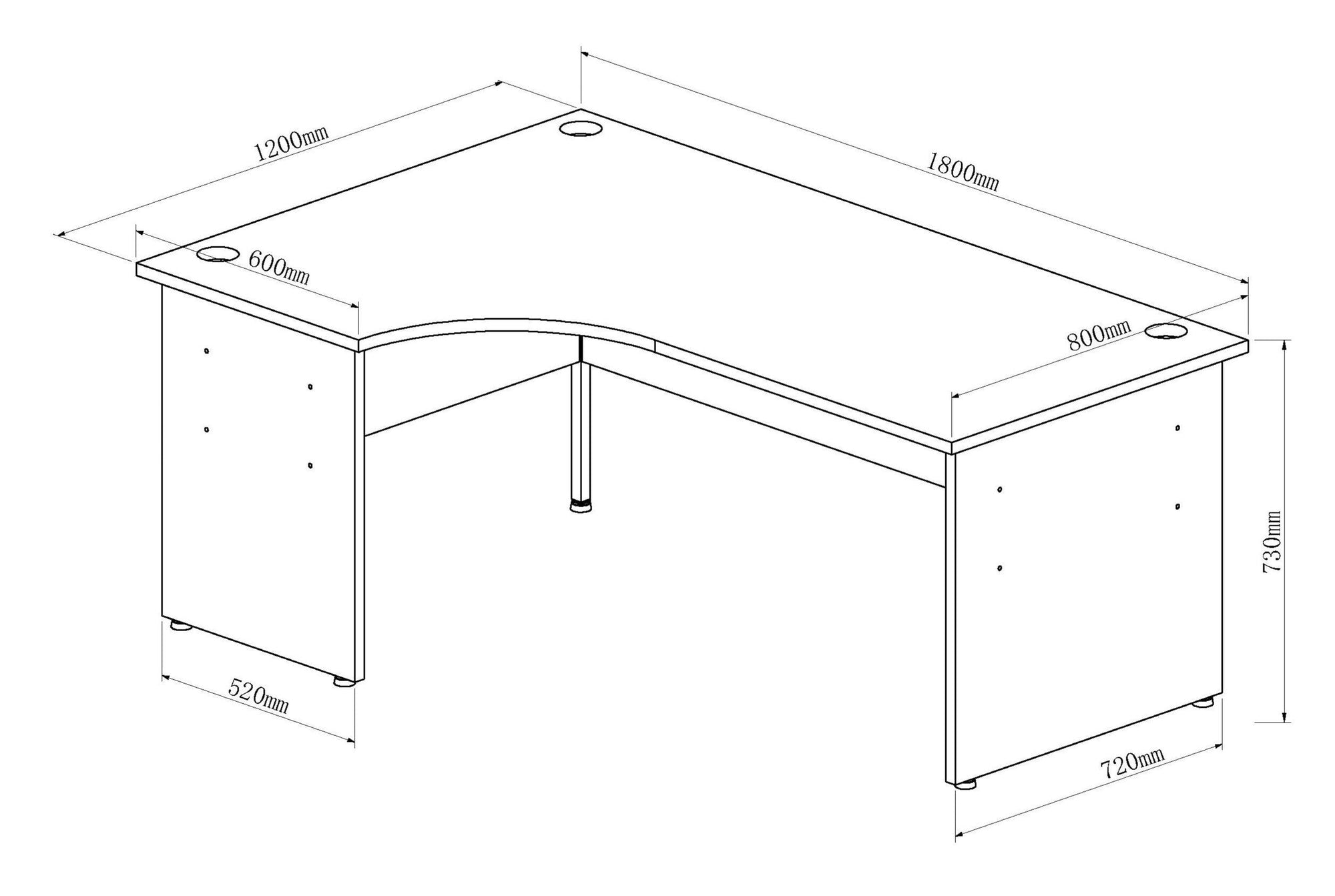 Impulse 1800mm Left Crescent Desk Panel End Leg