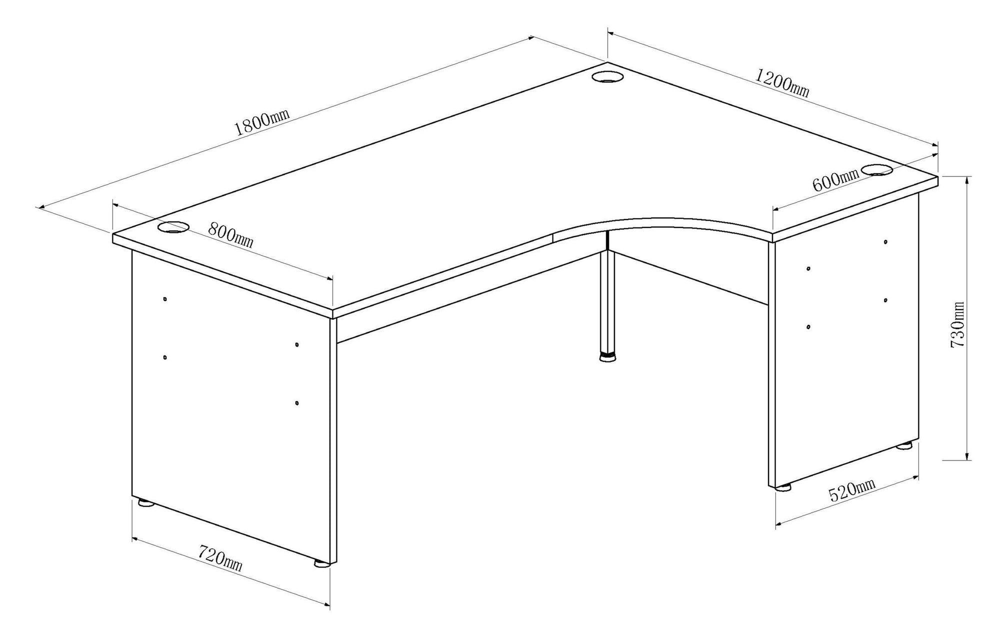 Impulse 1800mm Right Crescent Desk Panel End Leg