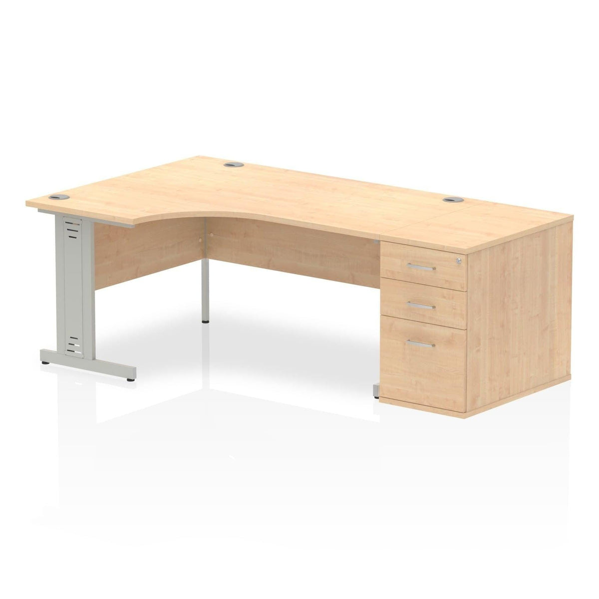 Impulse 1600mm Cable Managed Right Crescent Desk With Pedestal