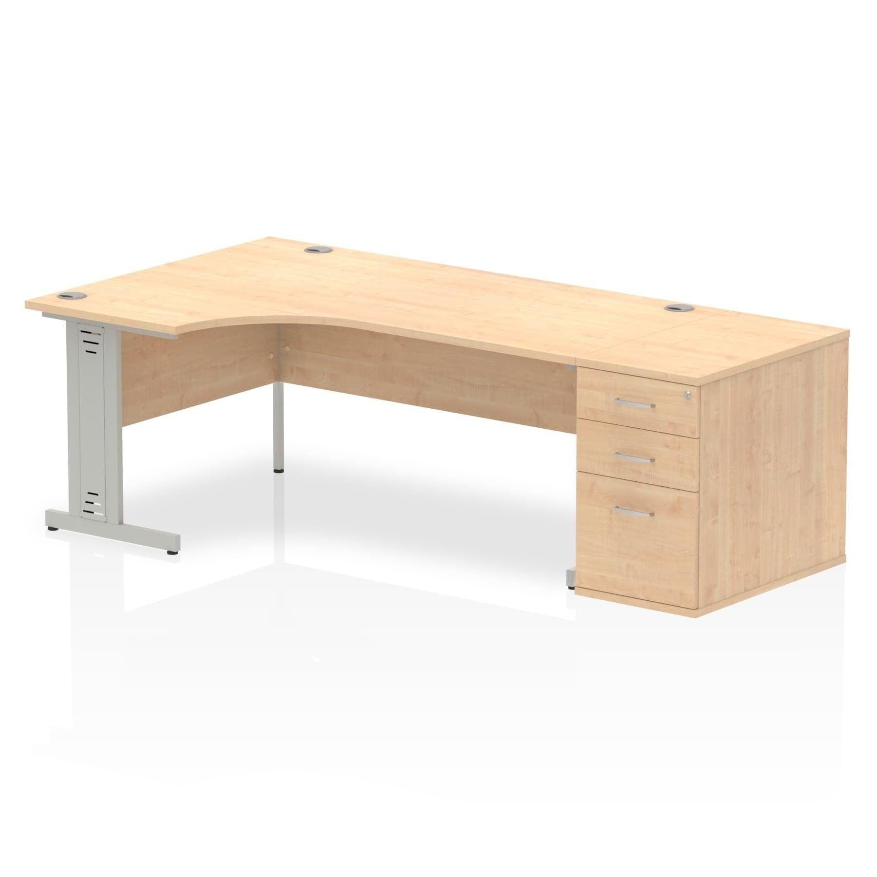 Impulse 1800mm Cable Managed Right Crescent Desk With Pedestal