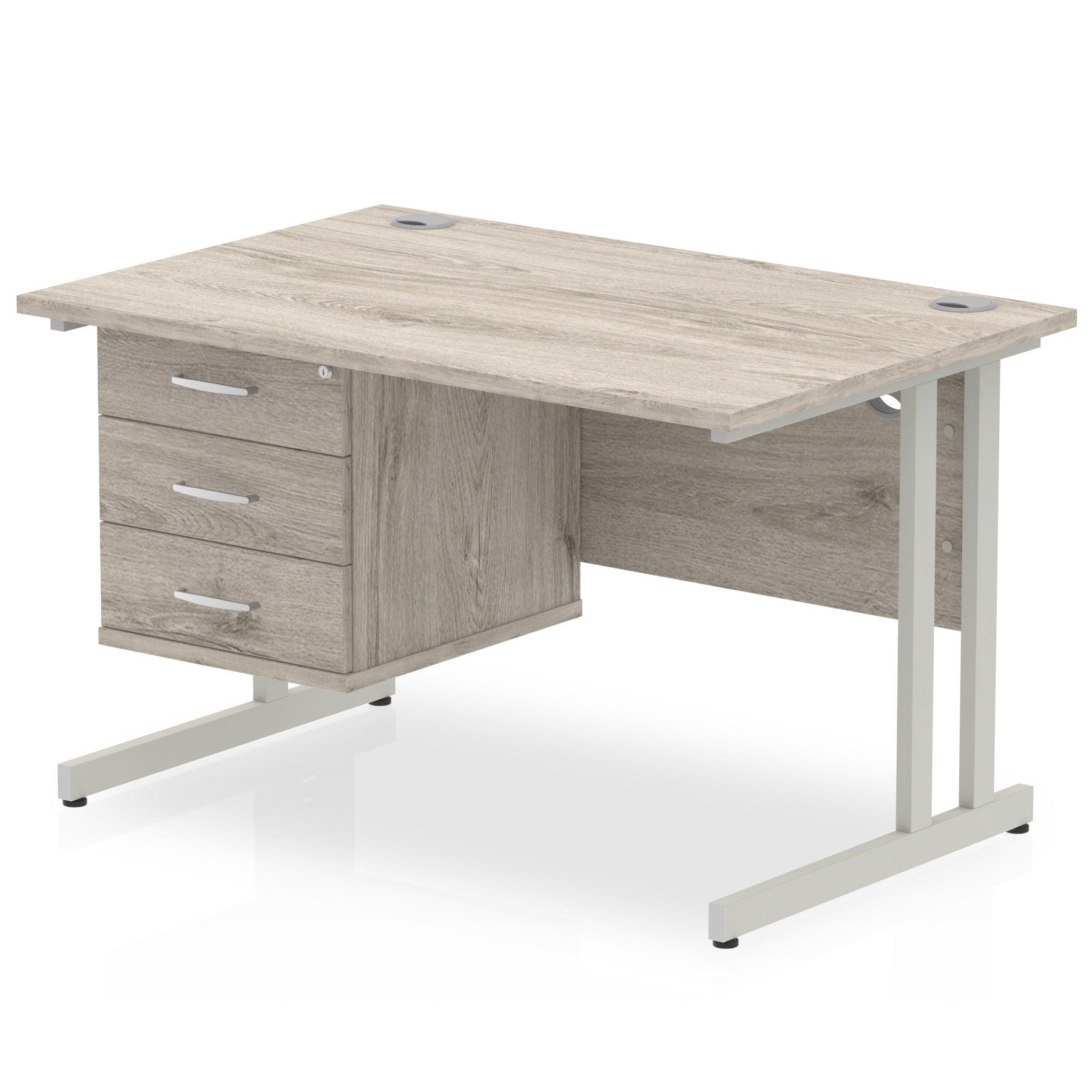 Impulse Cantilever Straight Desk Silver Frame With Fixed Pedestal