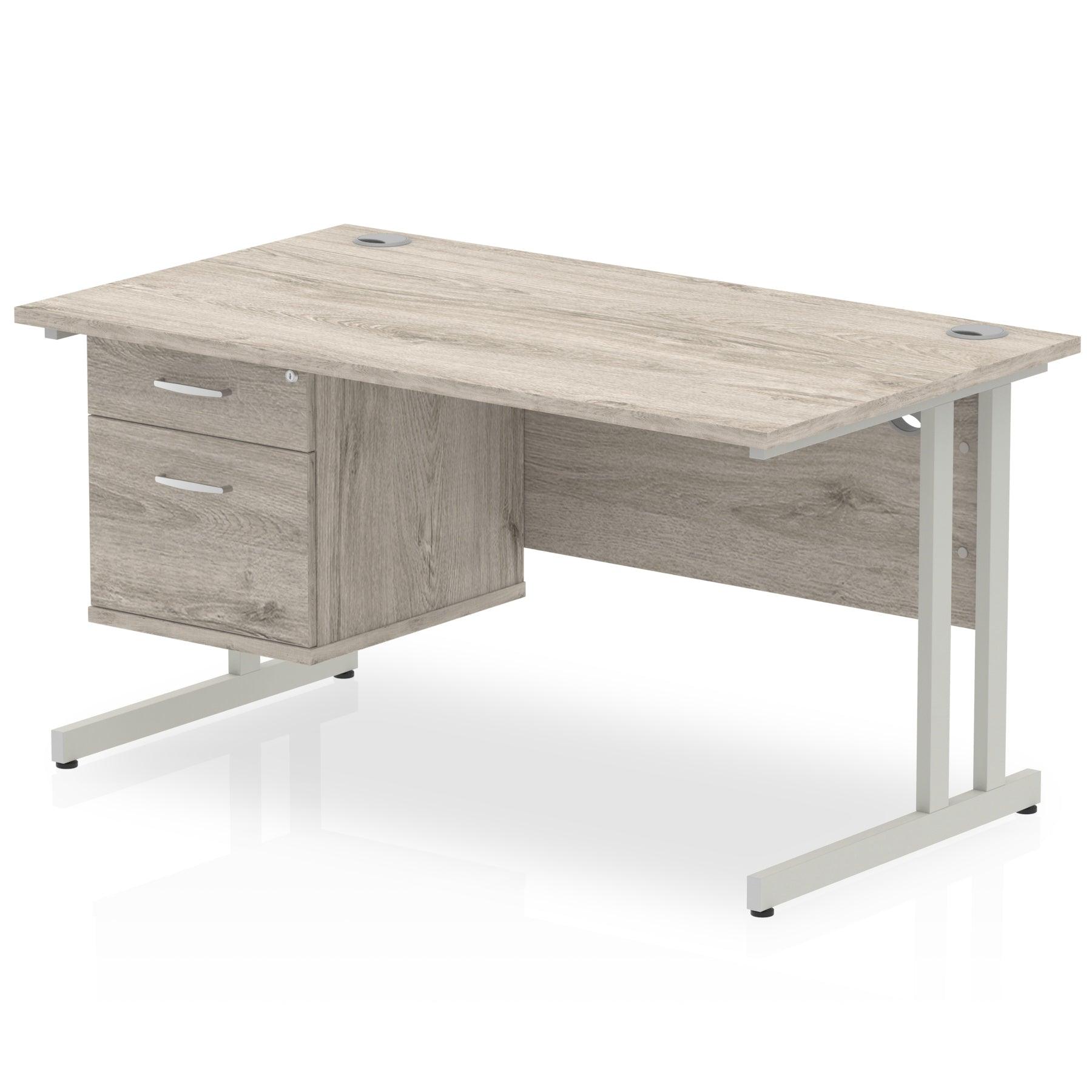 Impulse Cantilever Straight Desk Silver Frame With Fixed Pedestal