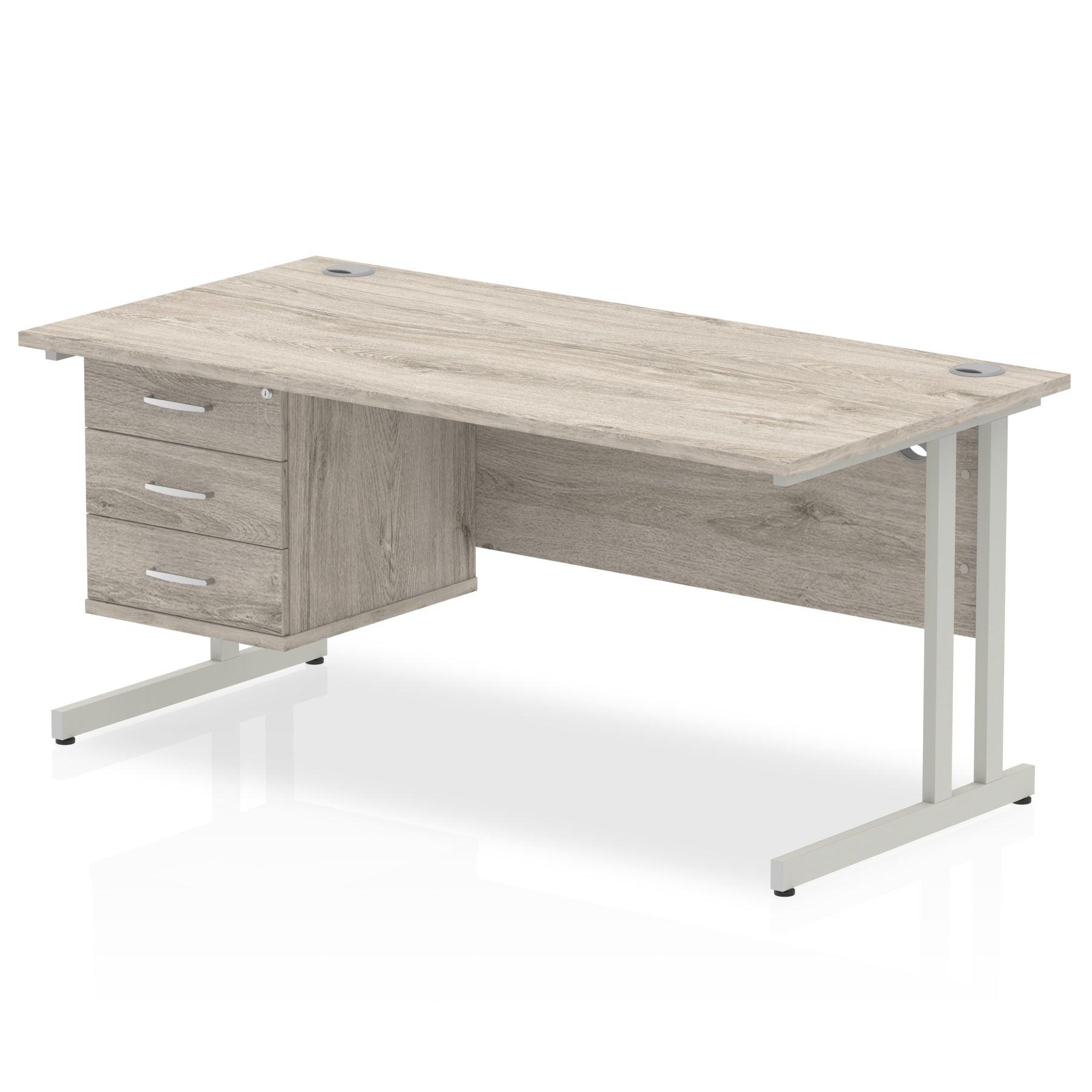 Impulse Cantilever Straight Desk Silver Frame With Fixed Pedestal