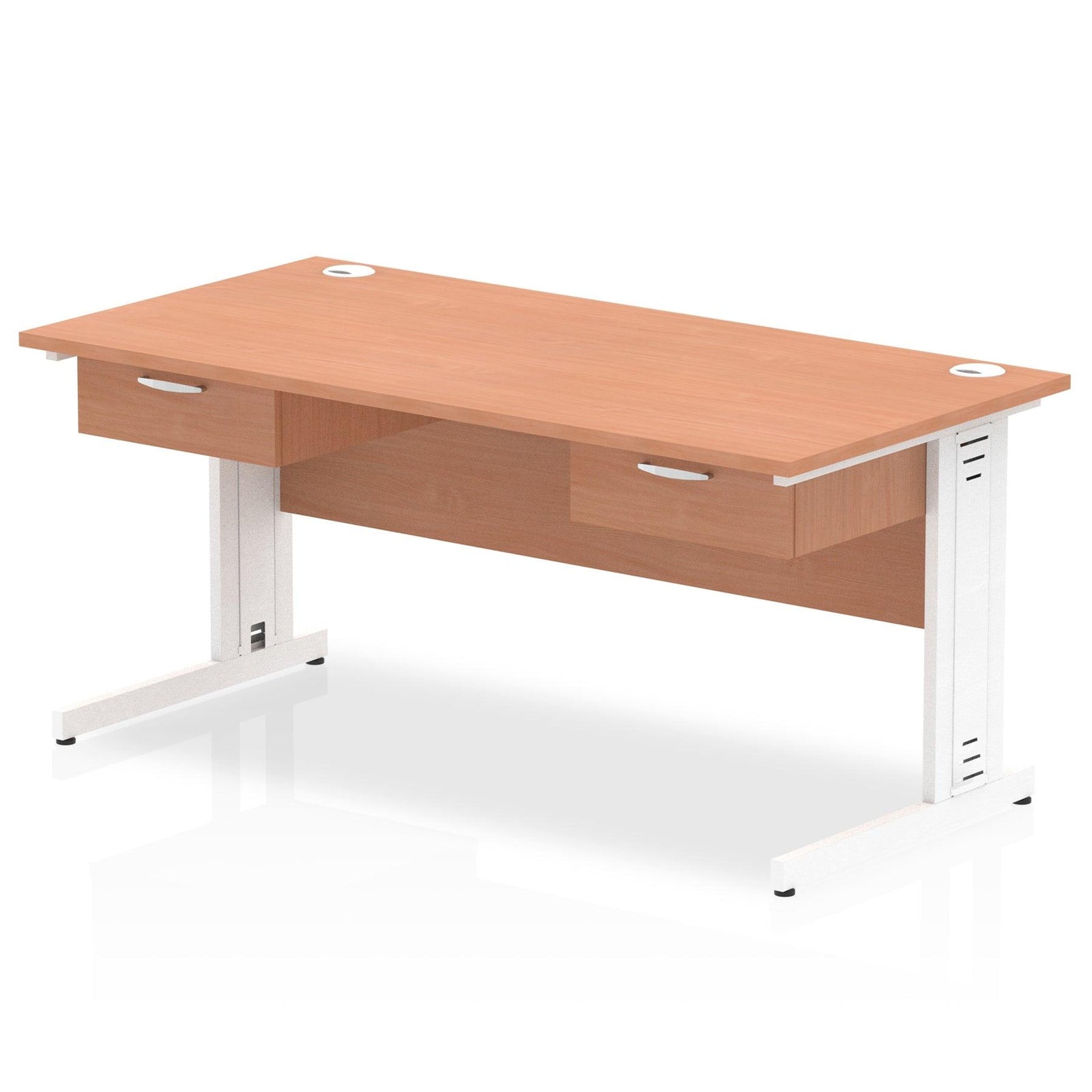 Impulse Cable Managed 1600mm Straight Desk White Frame With Two One Drawer Fixed Pedestals