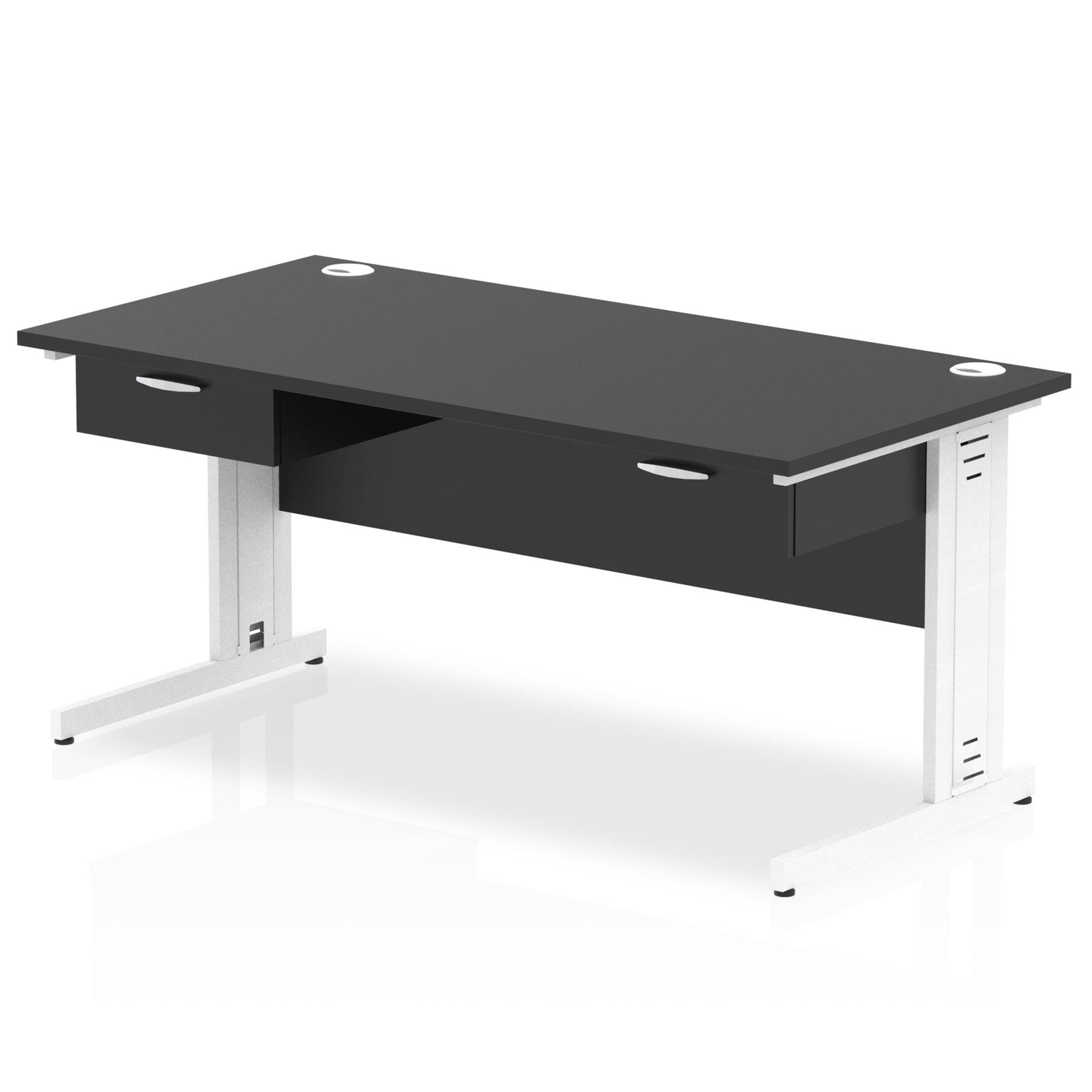 Impulse Cable Managed 1600mm Straight Desk White Frame With Two One Drawer Fixed Pedestals