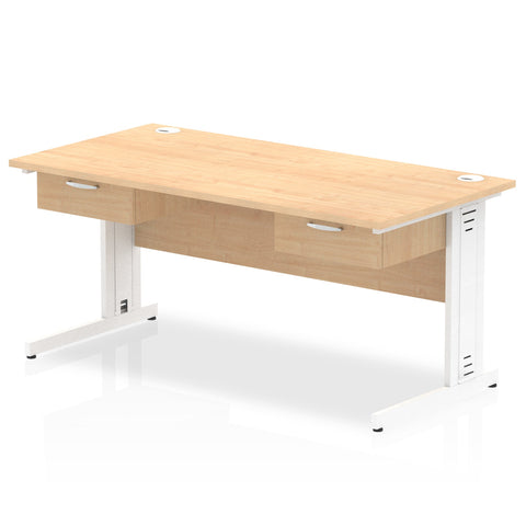 Impulse Cable Managed 1600mm Straight Desk White Frame With Two One Drawer Fixed Pedestals