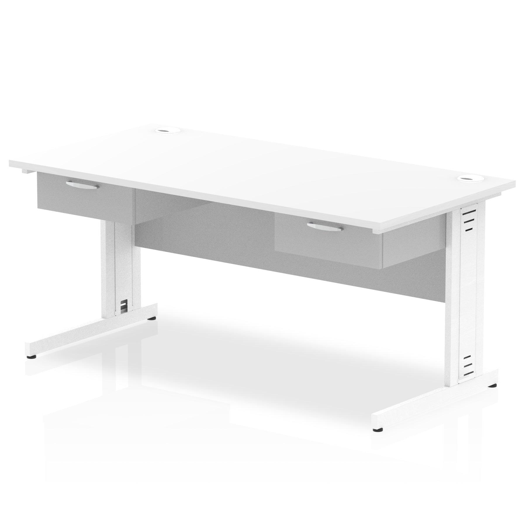 Impulse Cable Managed 1600mm Straight Desk White Frame With Two One Drawer Fixed Pedestals