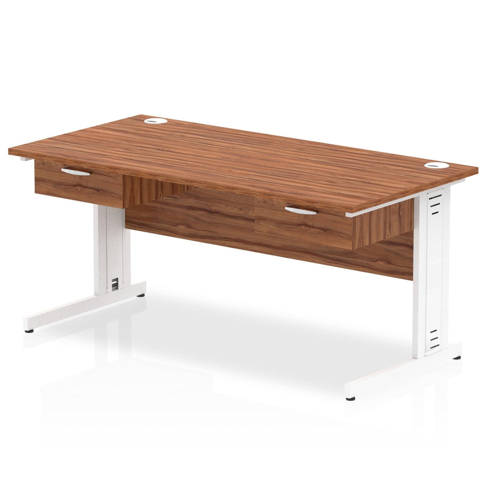 Impulse Cable Managed 1600mm Straight Desk White Frame With Two One Drawer Fixed Pedestals