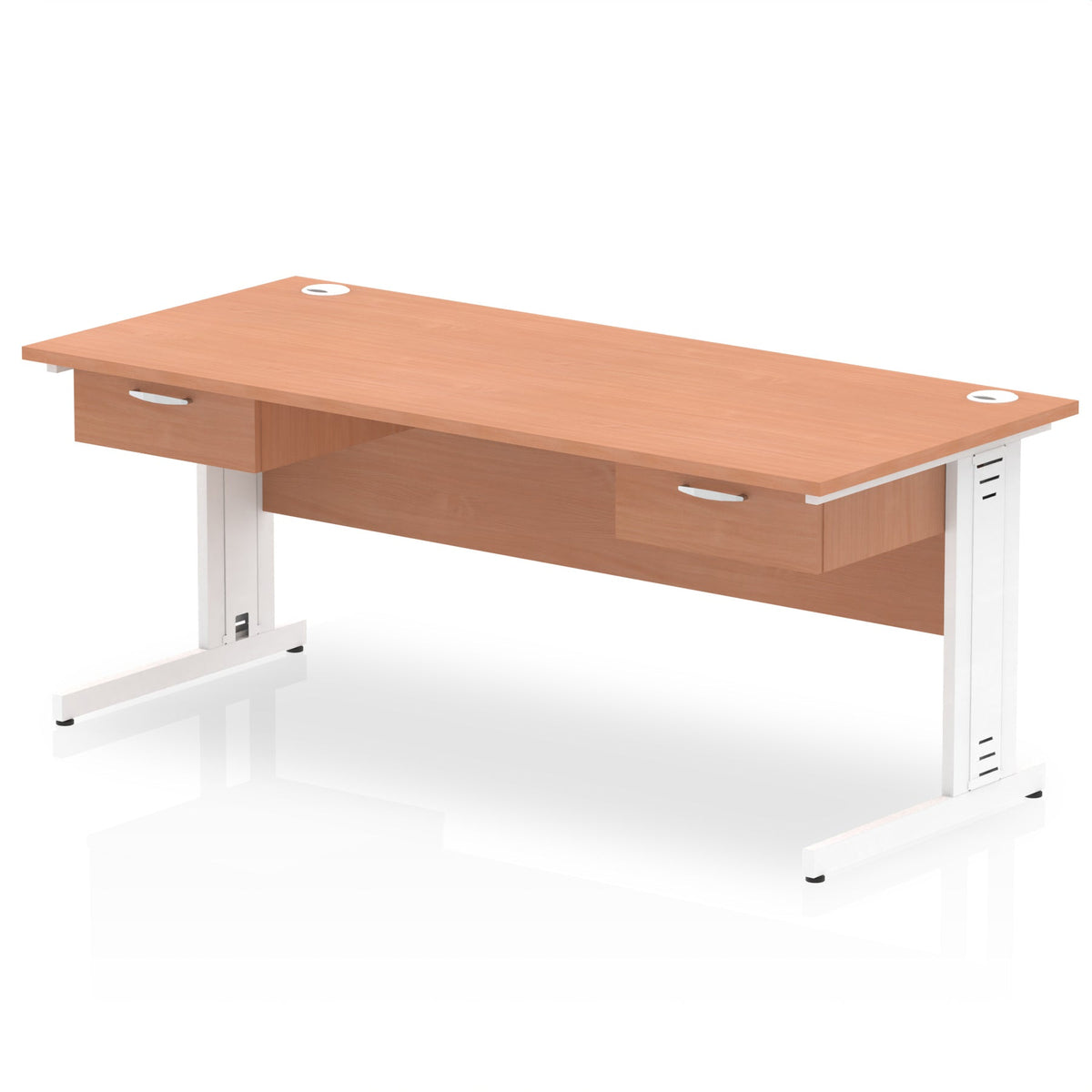 Impulse Cable Managed 1800mm Straight Desk White Frame With Two One Drawer Fixed Pedestals
