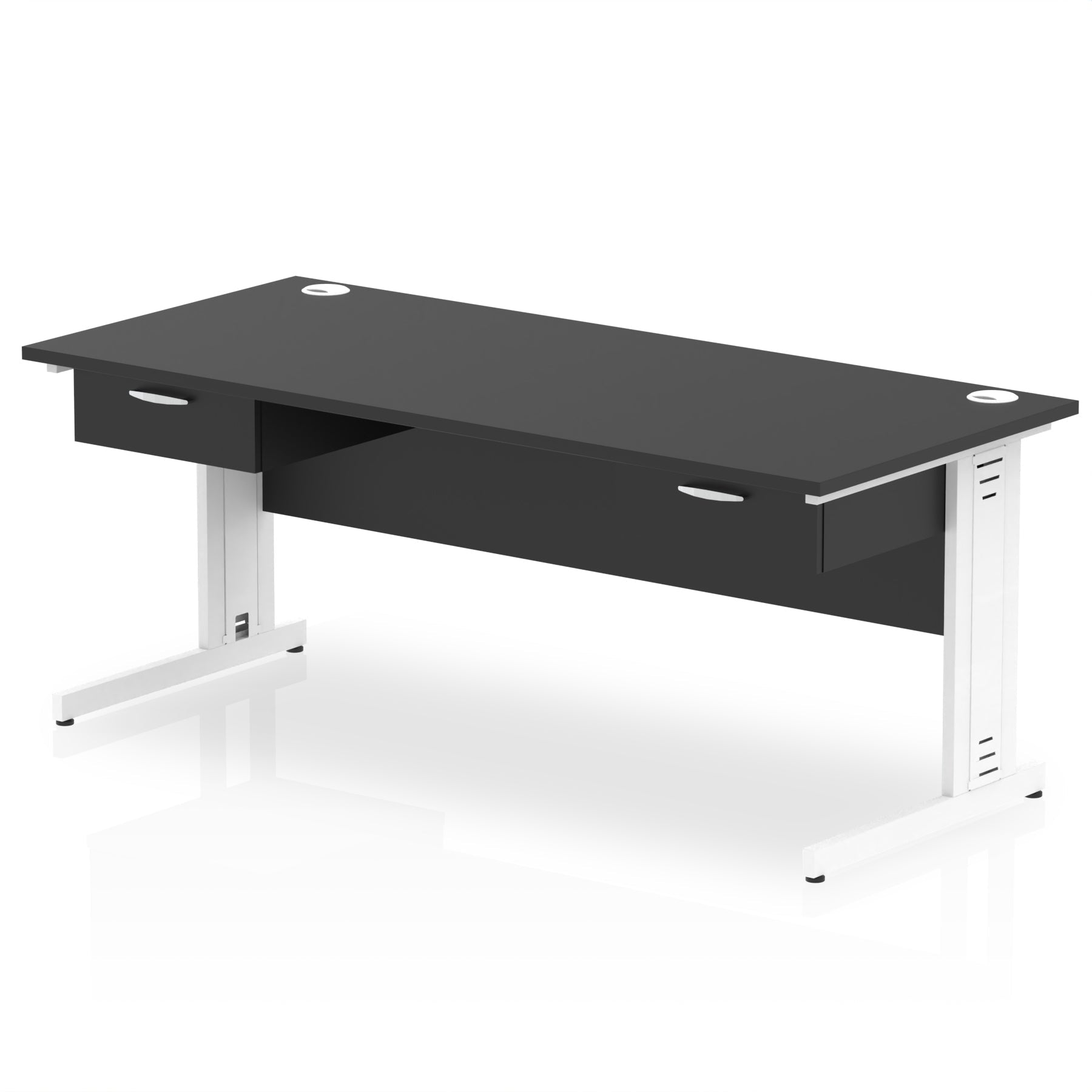 Impulse Cable Managed 1800mm Straight Desk White Frame With Two One Drawer Fixed Pedestals
