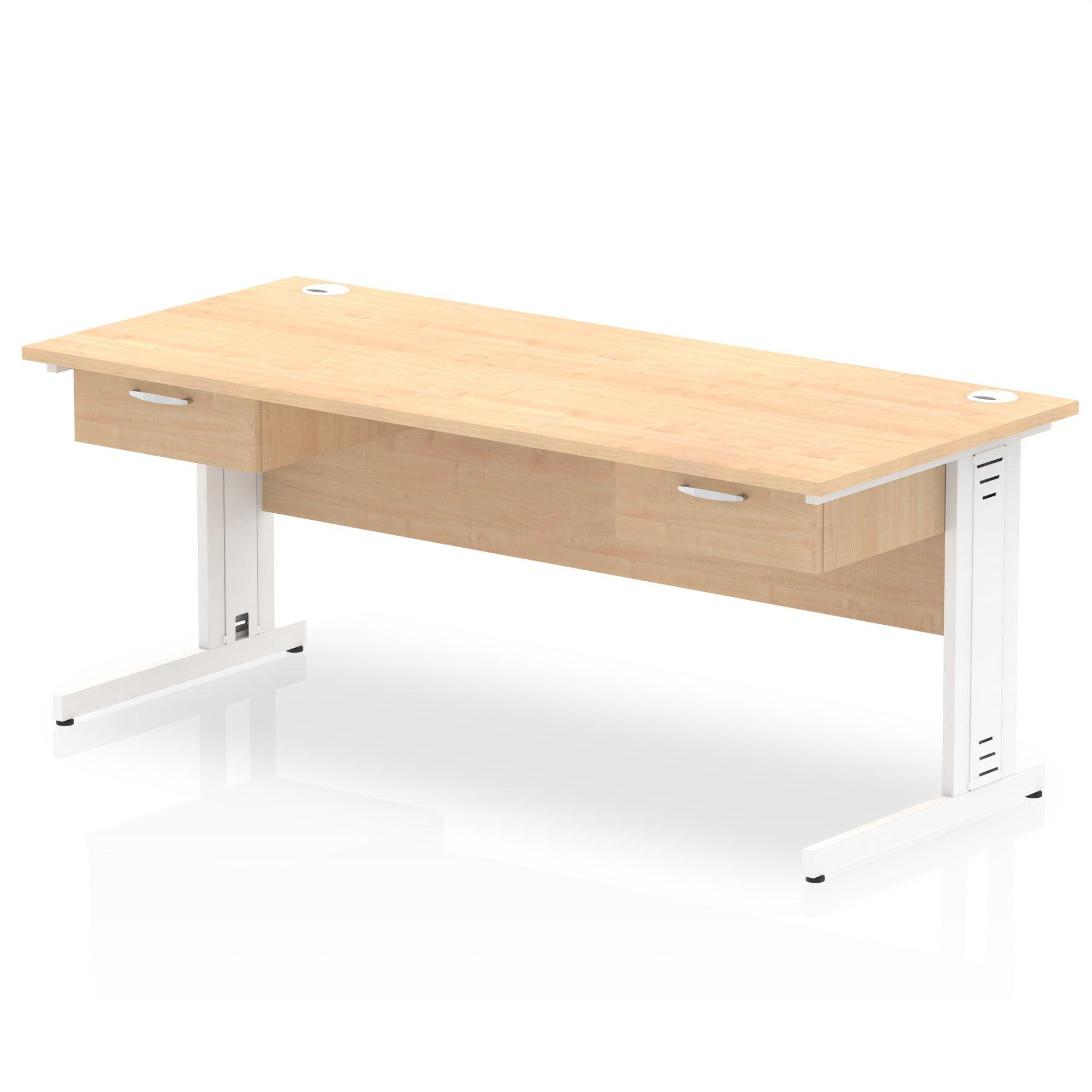 Impulse Cable Managed 1800mm Straight Desk White Frame With Two One Drawer Fixed Pedestals