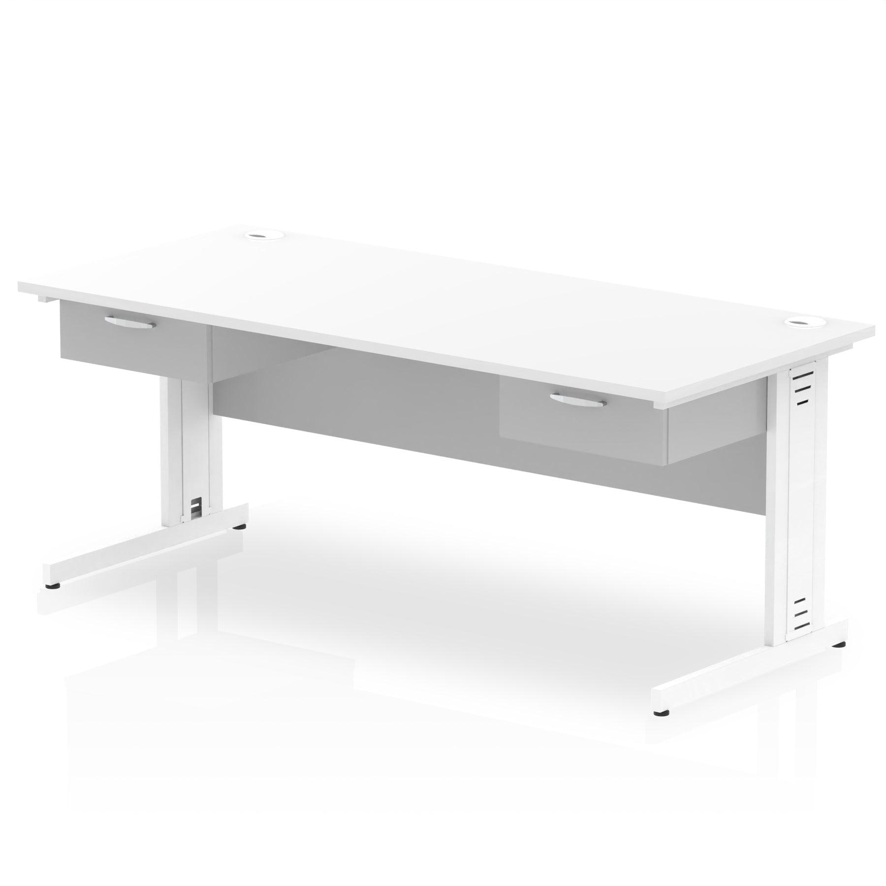 Impulse Cable Managed 1800mm Straight Desk White Frame With Two One Drawer Fixed Pedestals