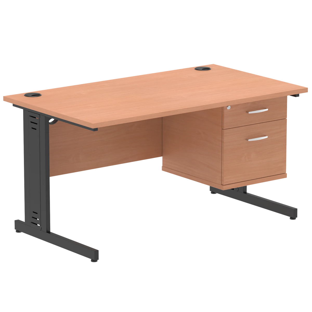 Impulse 1400mm Cable Managed Straight Desk With Fixed Pedestal