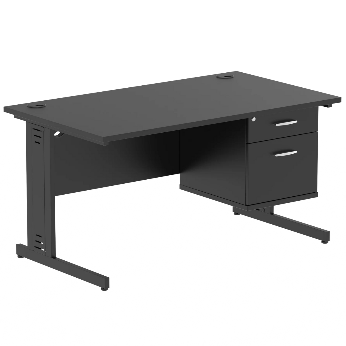 Impulse 1400mm Cable Managed Straight Desk With Fixed Pedestal
