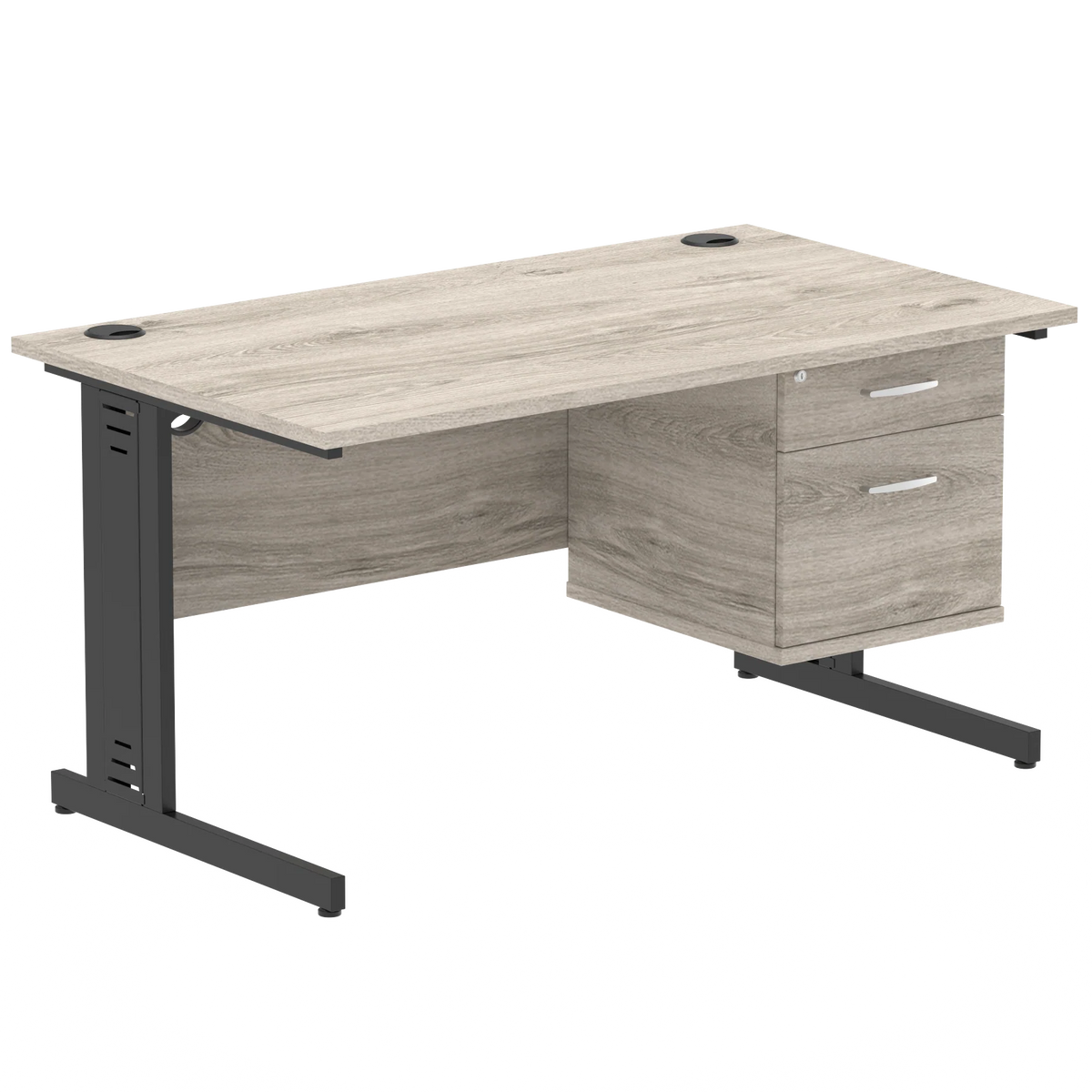 Impulse 1400mm Cable Managed Straight Desk With Fixed Pedestal