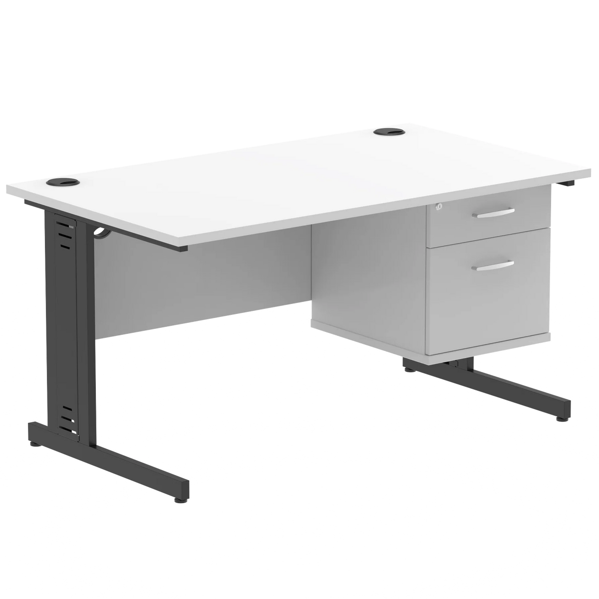 Impulse 1400mm Cable Managed Straight Desk With Fixed Pedestal