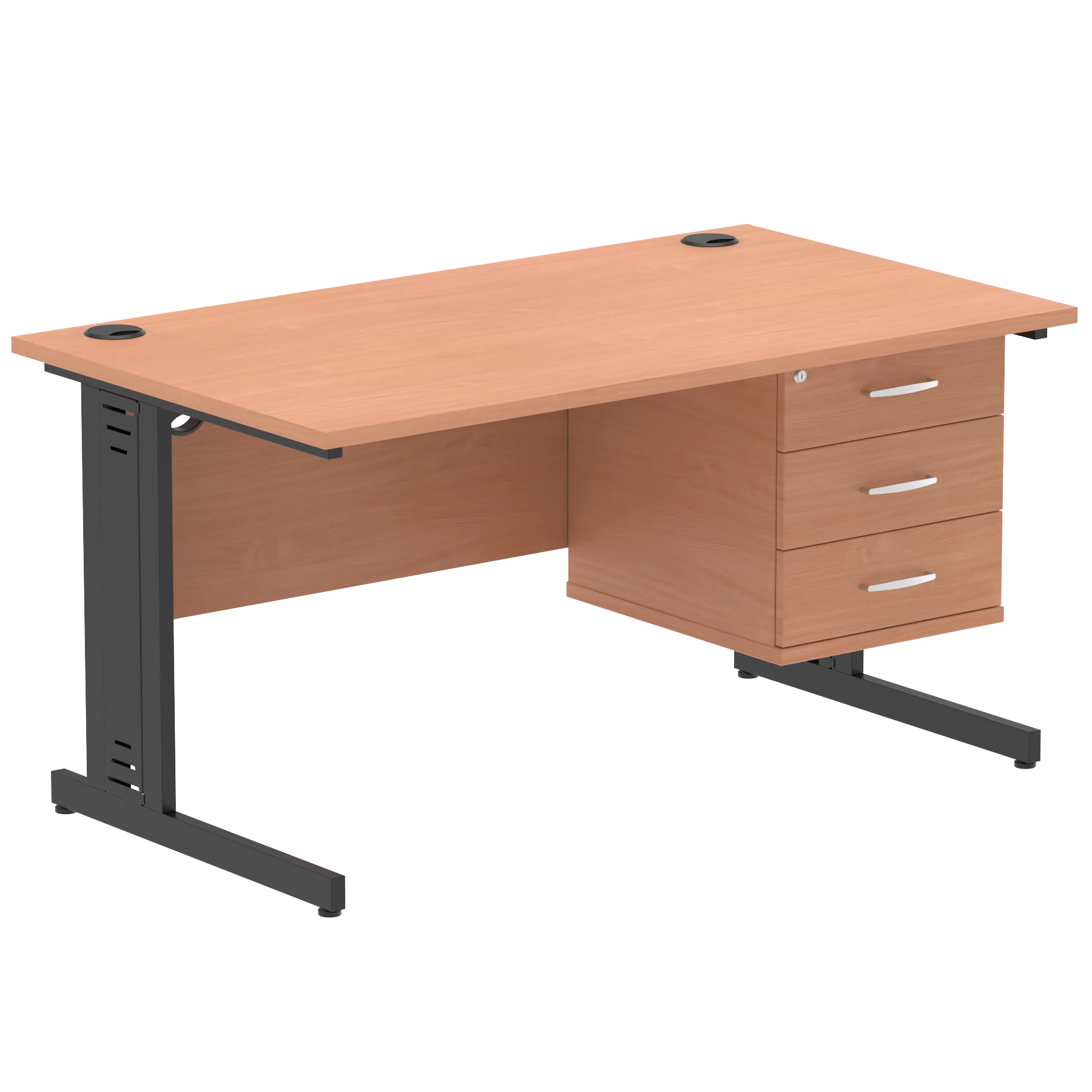 Impulse 1400mm Cable Managed Straight Desk With Fixed Pedestal