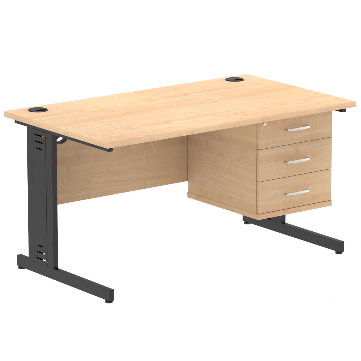 Impulse 1400mm Cable Managed Straight Desk With Fixed Pedestal