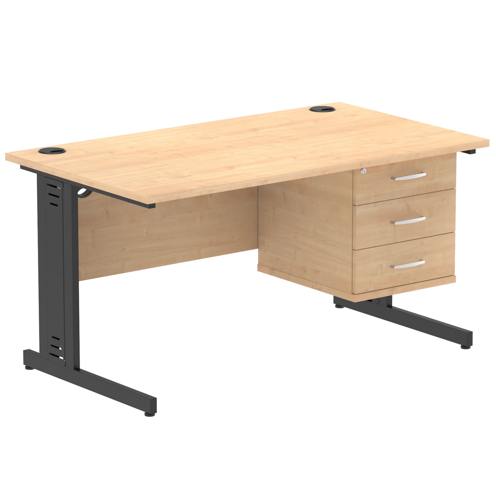 Impulse 1400mm Cable Managed Straight Desk With Fixed Pedestal