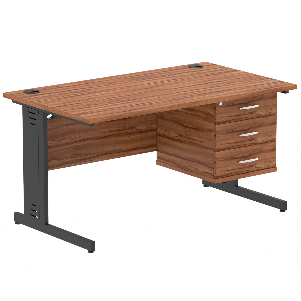 Impulse 1400mm Cable Managed Straight Desk With Fixed Pedestal