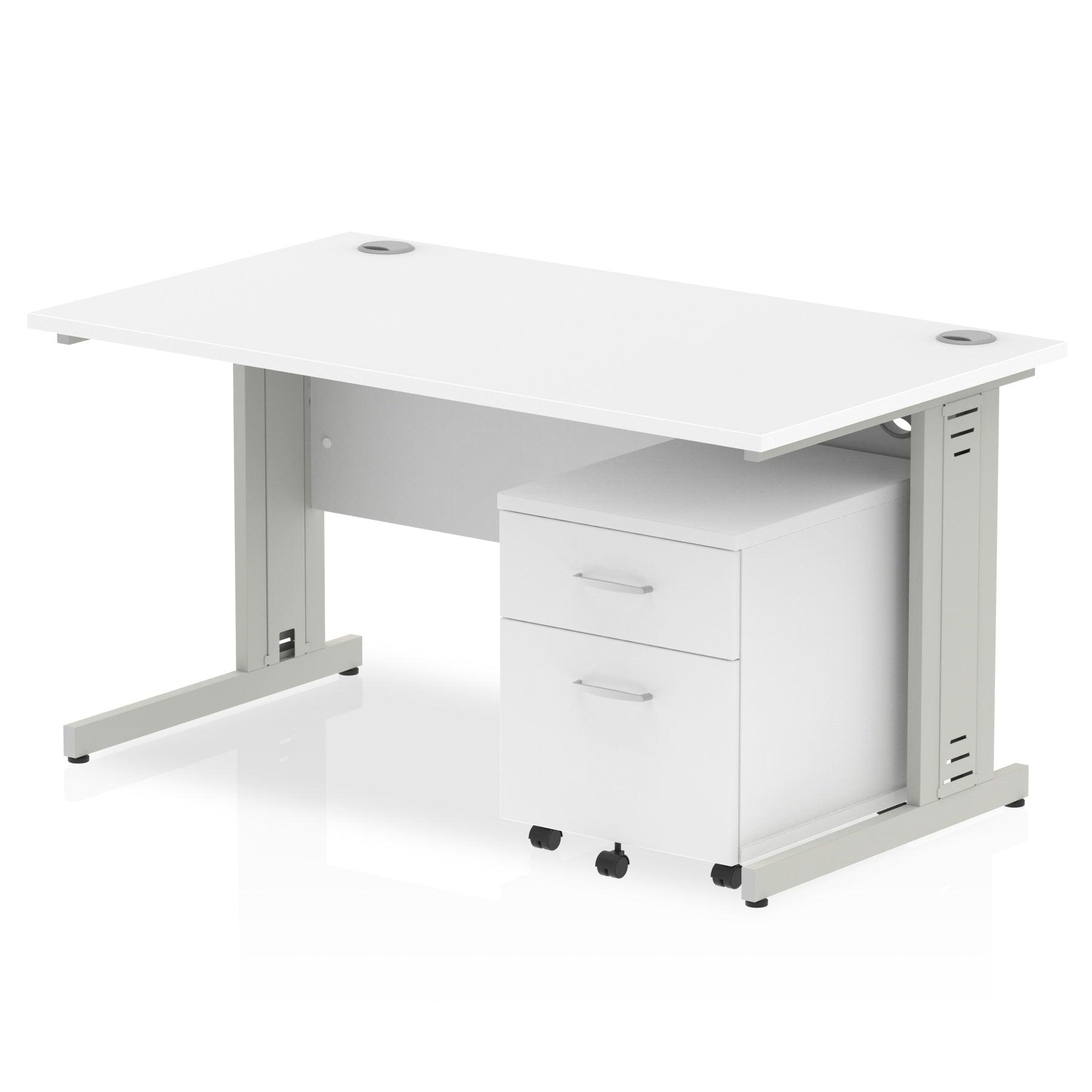 Impulse 1400mm Cable Managed Straight Desk With Mobile Pedestal