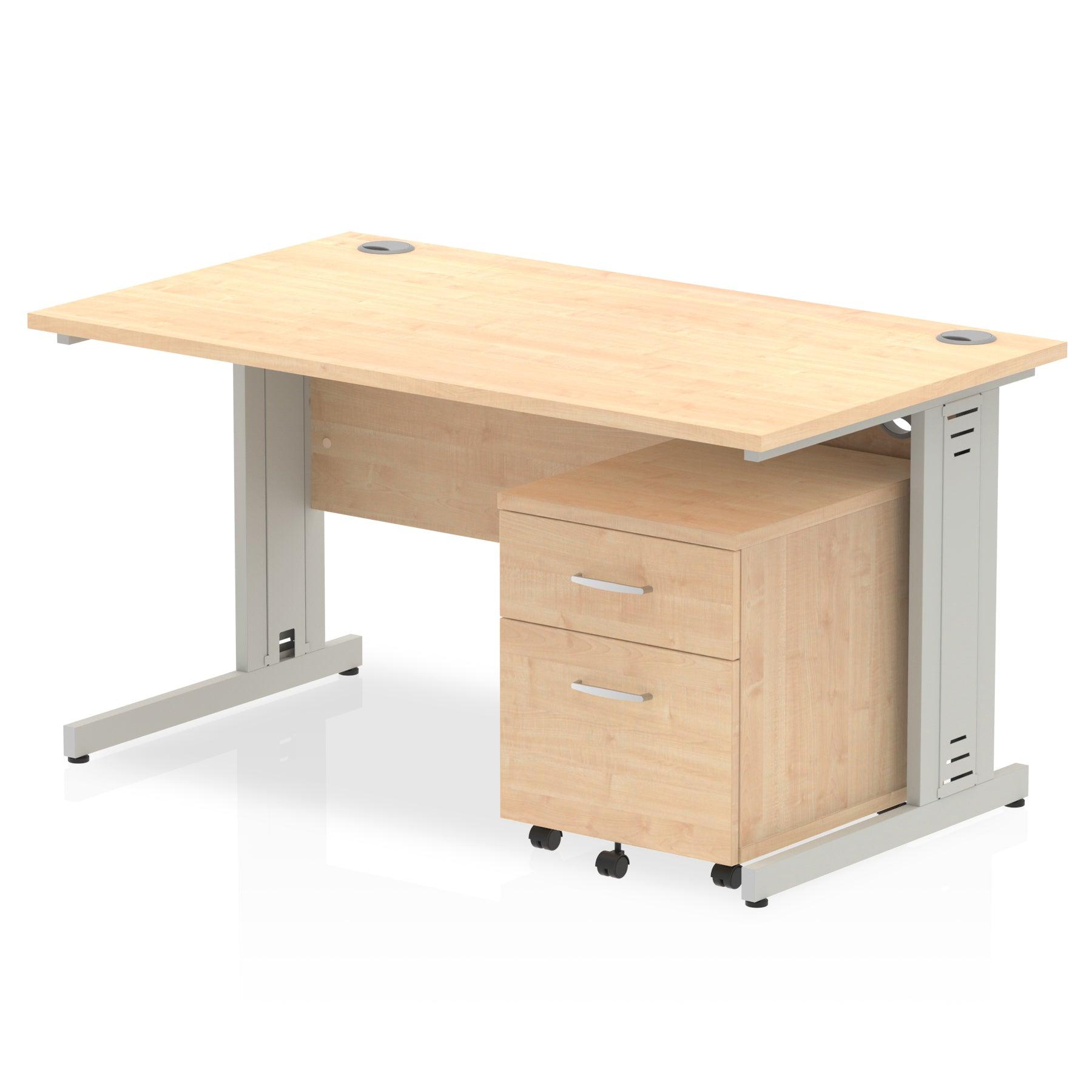 Impulse 1400mm Cable Managed Straight Desk With Mobile Pedestal