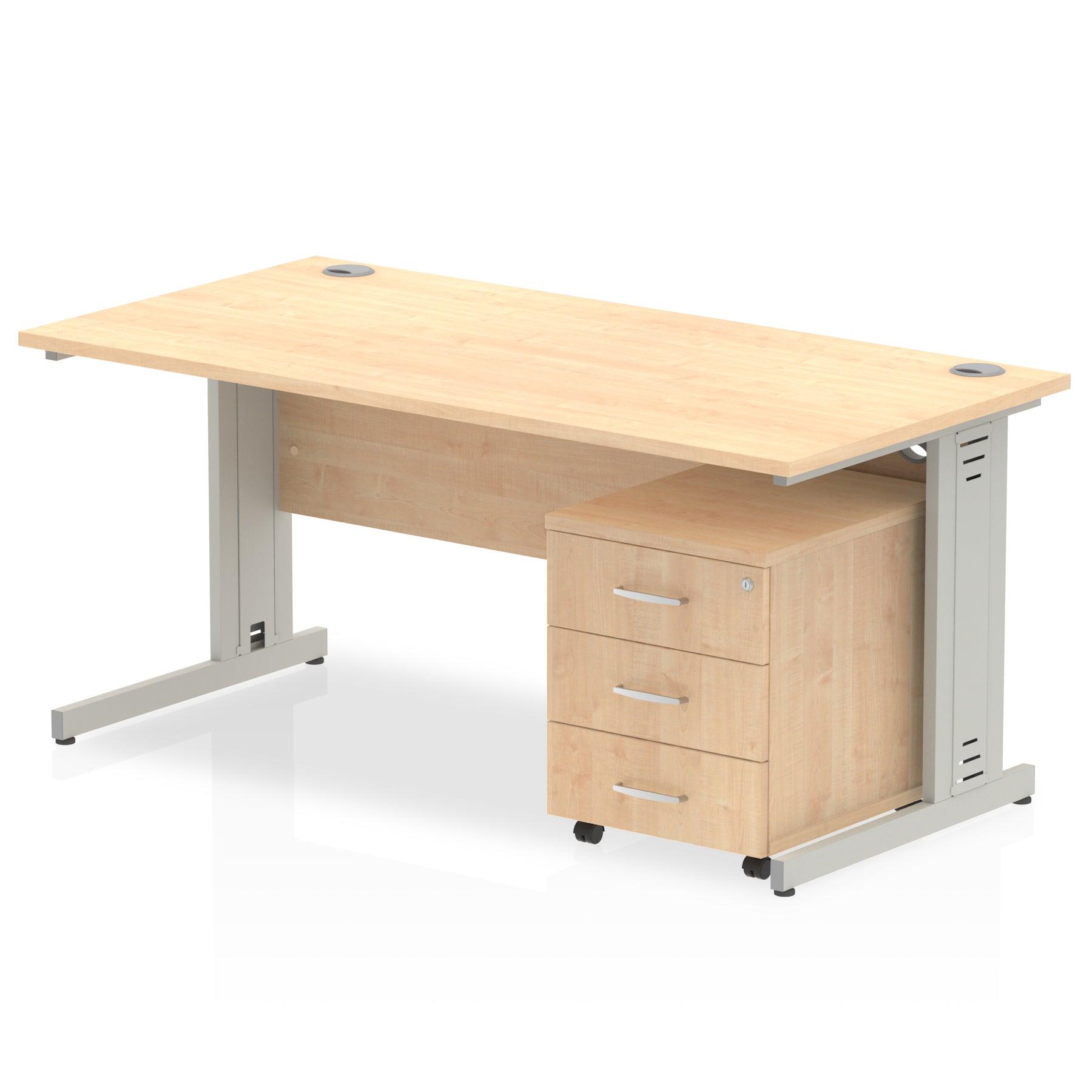 Impulse 1600mm Cable Managed Straight Desk With Mobile Pedestal