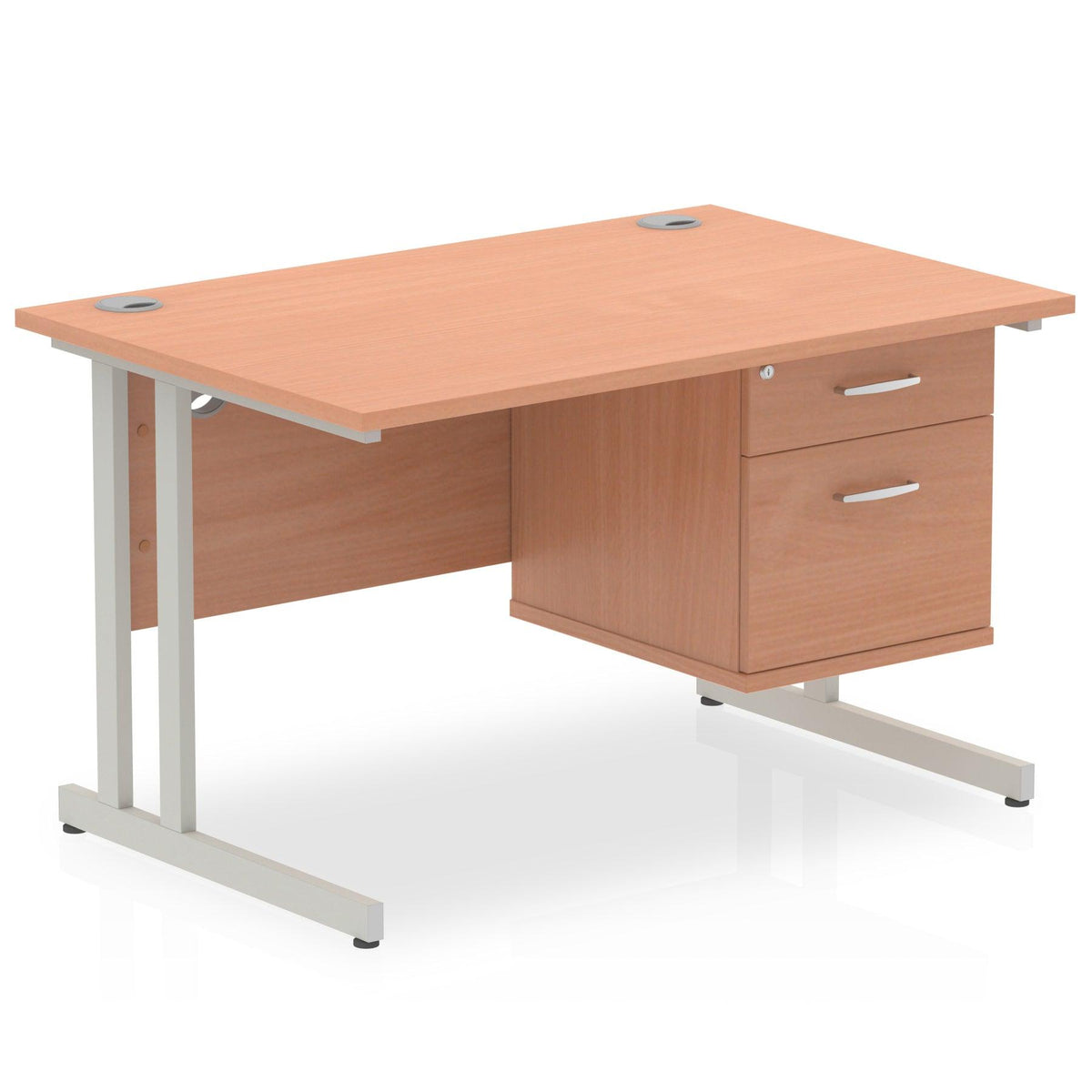 Impulse Cantilever Straight Desk Silver Frame With Fixed Pedestal