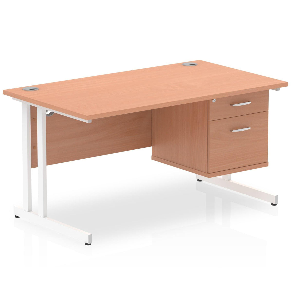 Impulse Cantilever Straight Desk White Frame With Fixed Pedestal