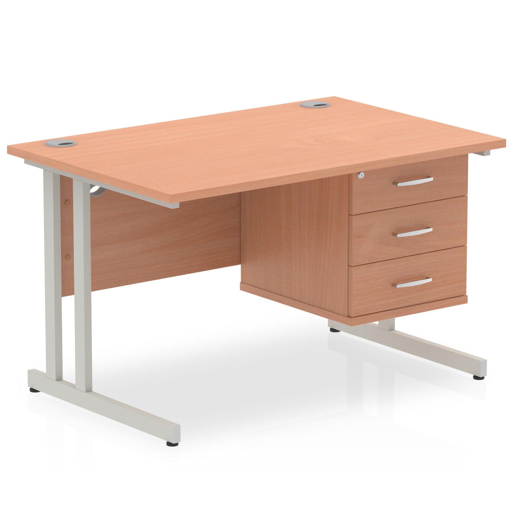 Impulse Cantilever Straight Desk Silver Frame With Fixed Pedestal