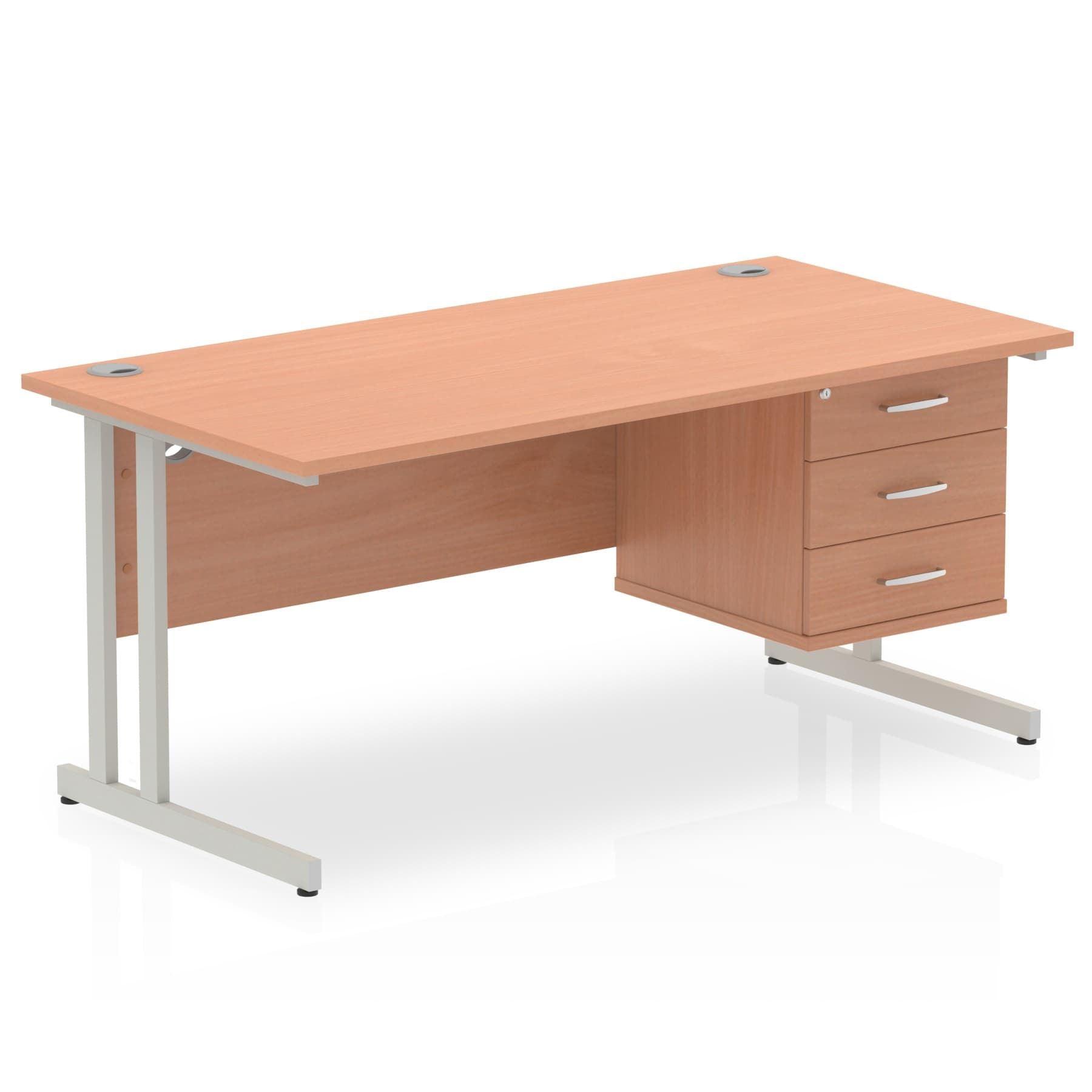 Impulse Cantilever Straight Desk Silver Frame With Fixed Pedestal