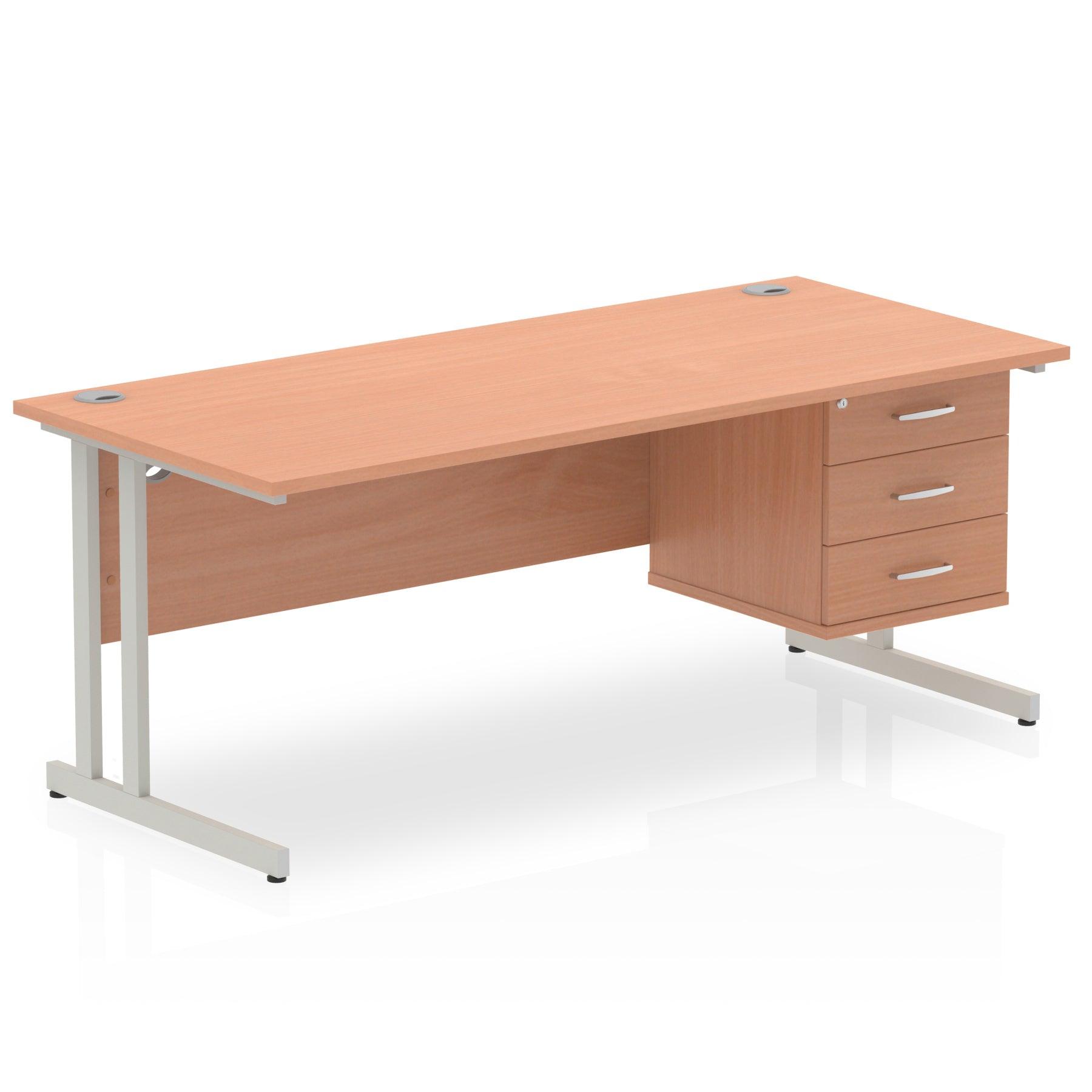 Impulse Cantilever Straight Desk Silver Frame With Fixed Pedestal